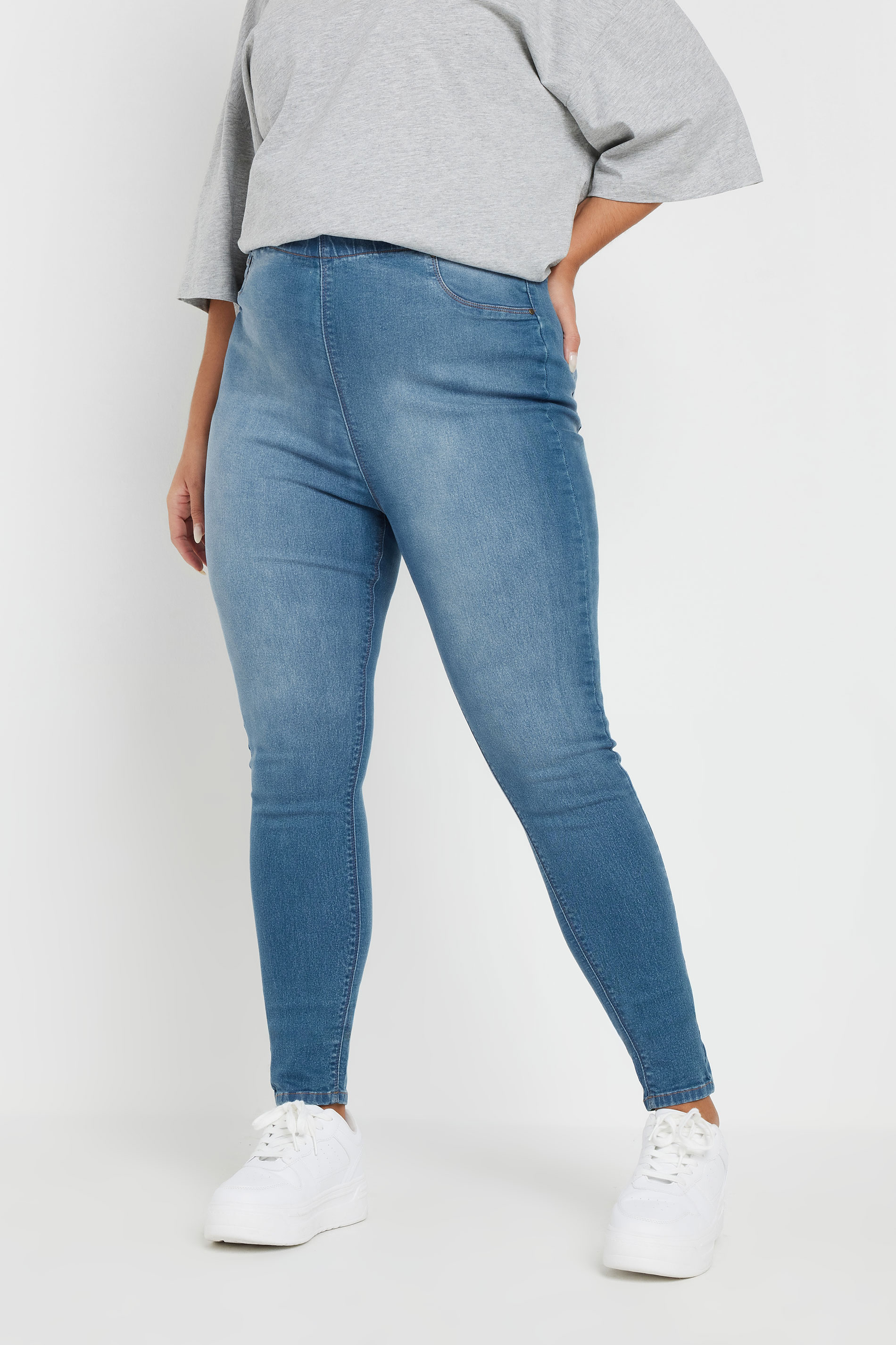 YOURS FOR GOOD Plus Size Mid Blue Pull On Stretch JENNY Jeggings | Yours Clothing 3