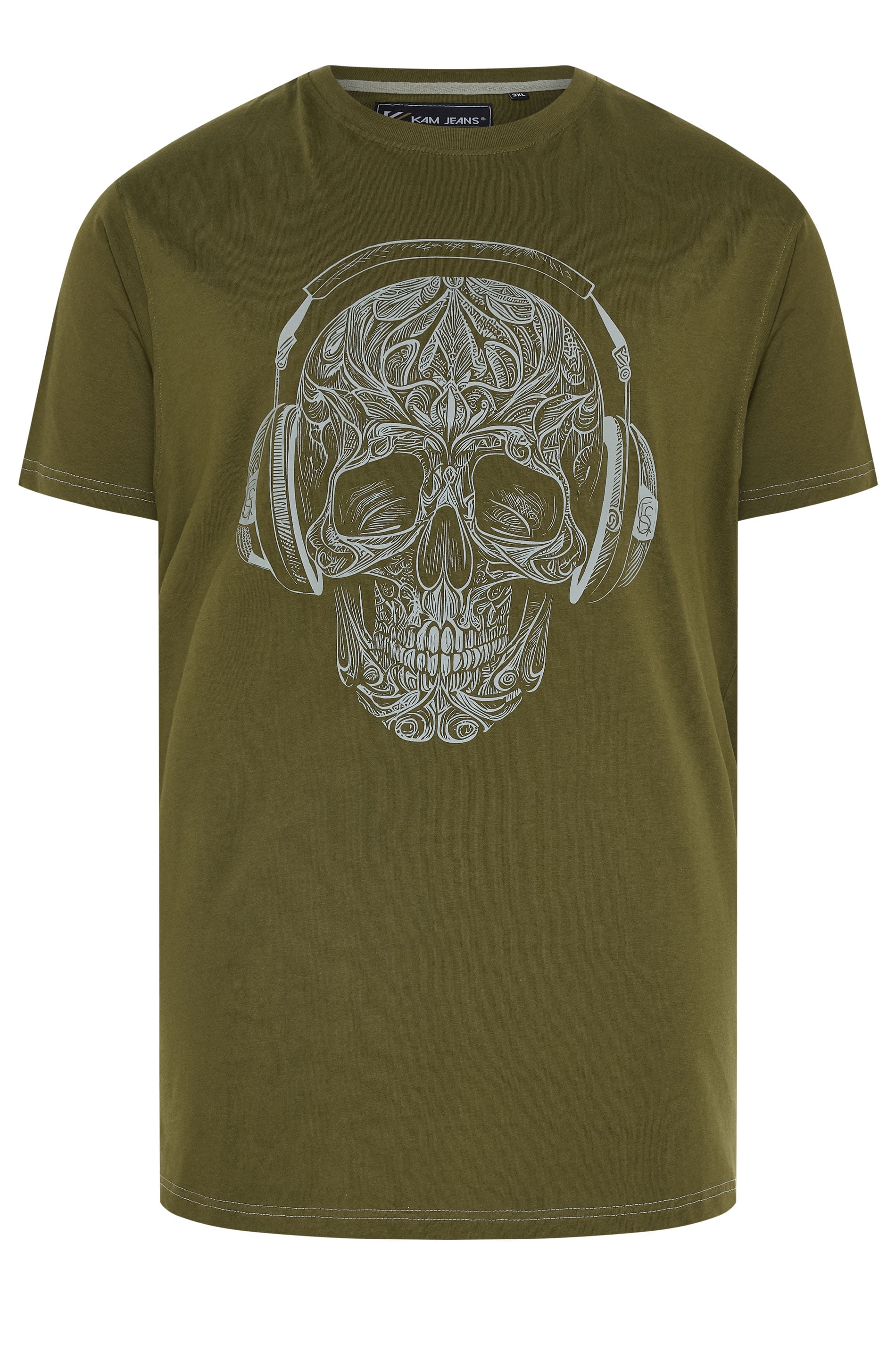 KAM Big & Tall Dark Olive Skull Print T-Shirt | BadRhino 1
