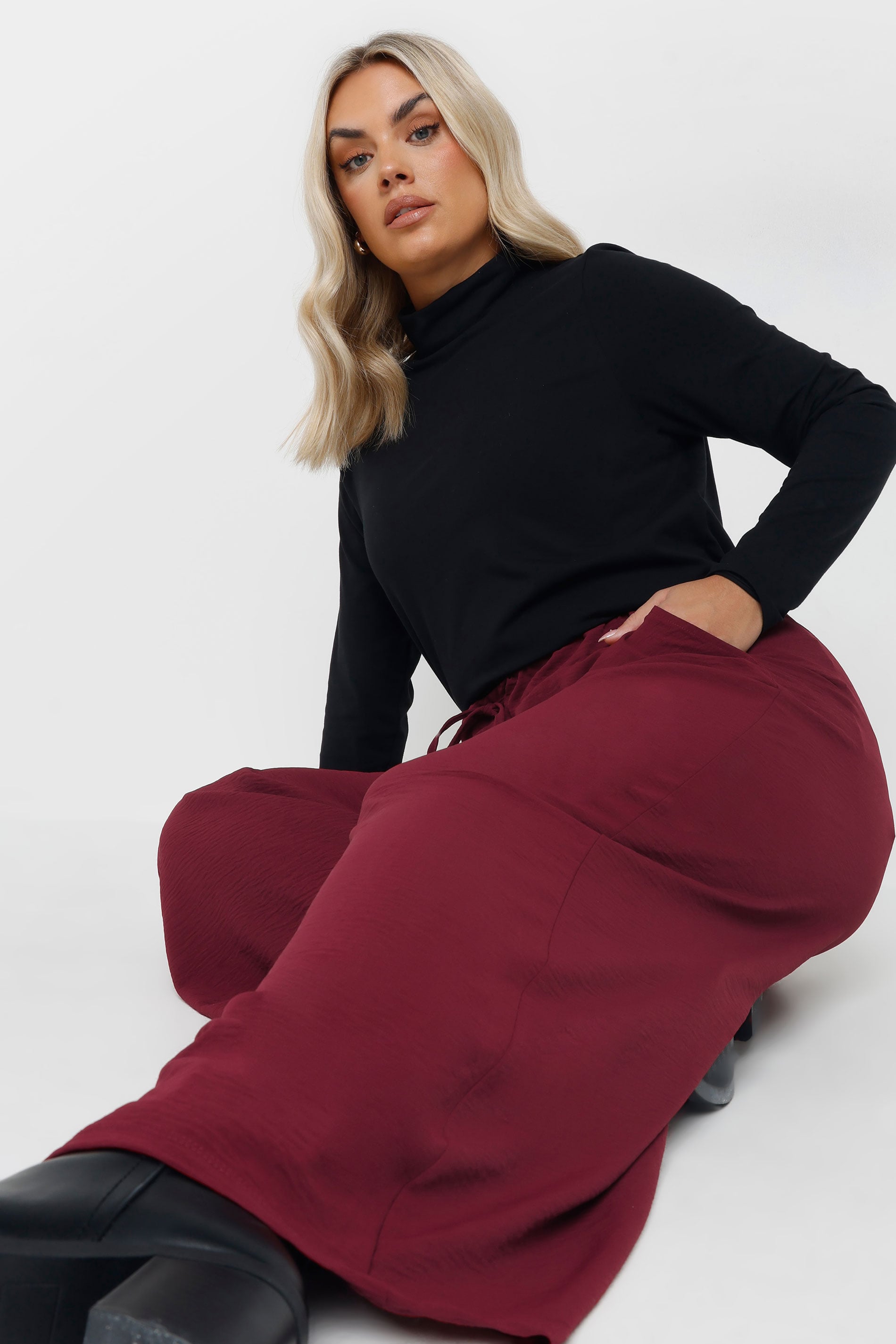 YOURS Plus Size Burgundy Red Wide Leg Trousers | Yours Clothing 4