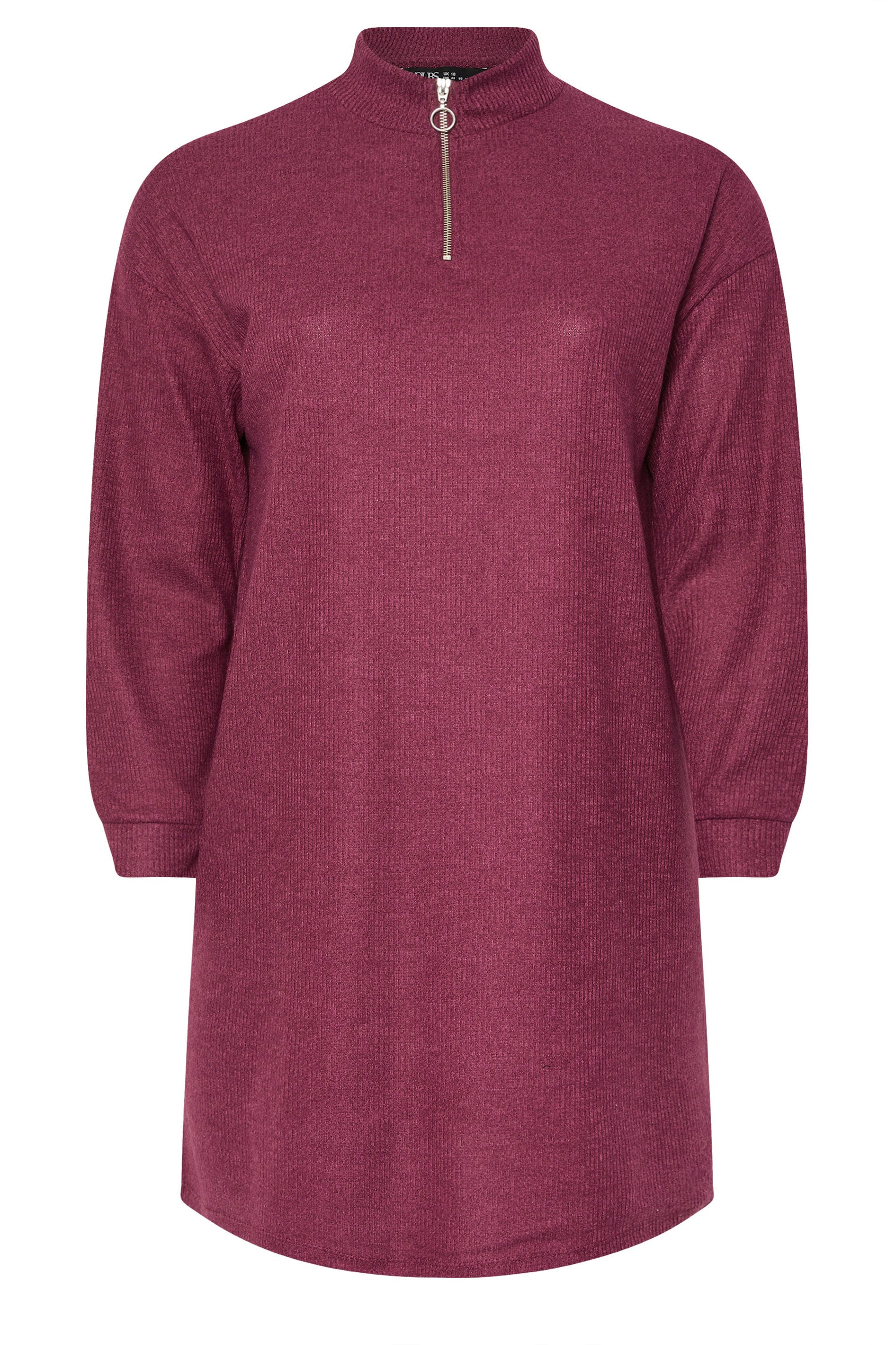 YOURS Plus Size Dark Pink Zip Neck Ribbed Jumper Dress | Yours Clothing 5