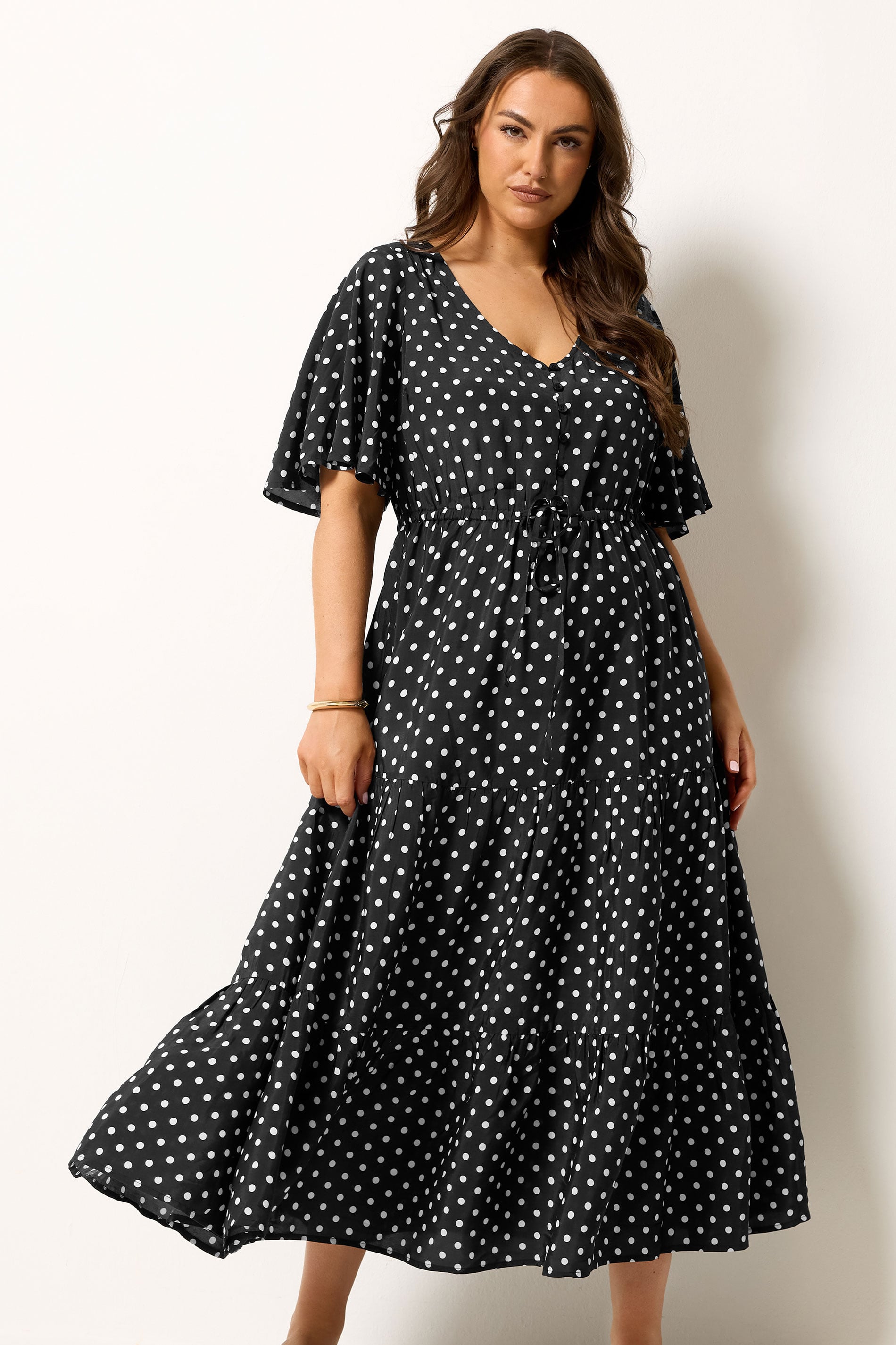 YOURS Plus Size Black Polka Dot Tiered Dress | Yours Clothing 3