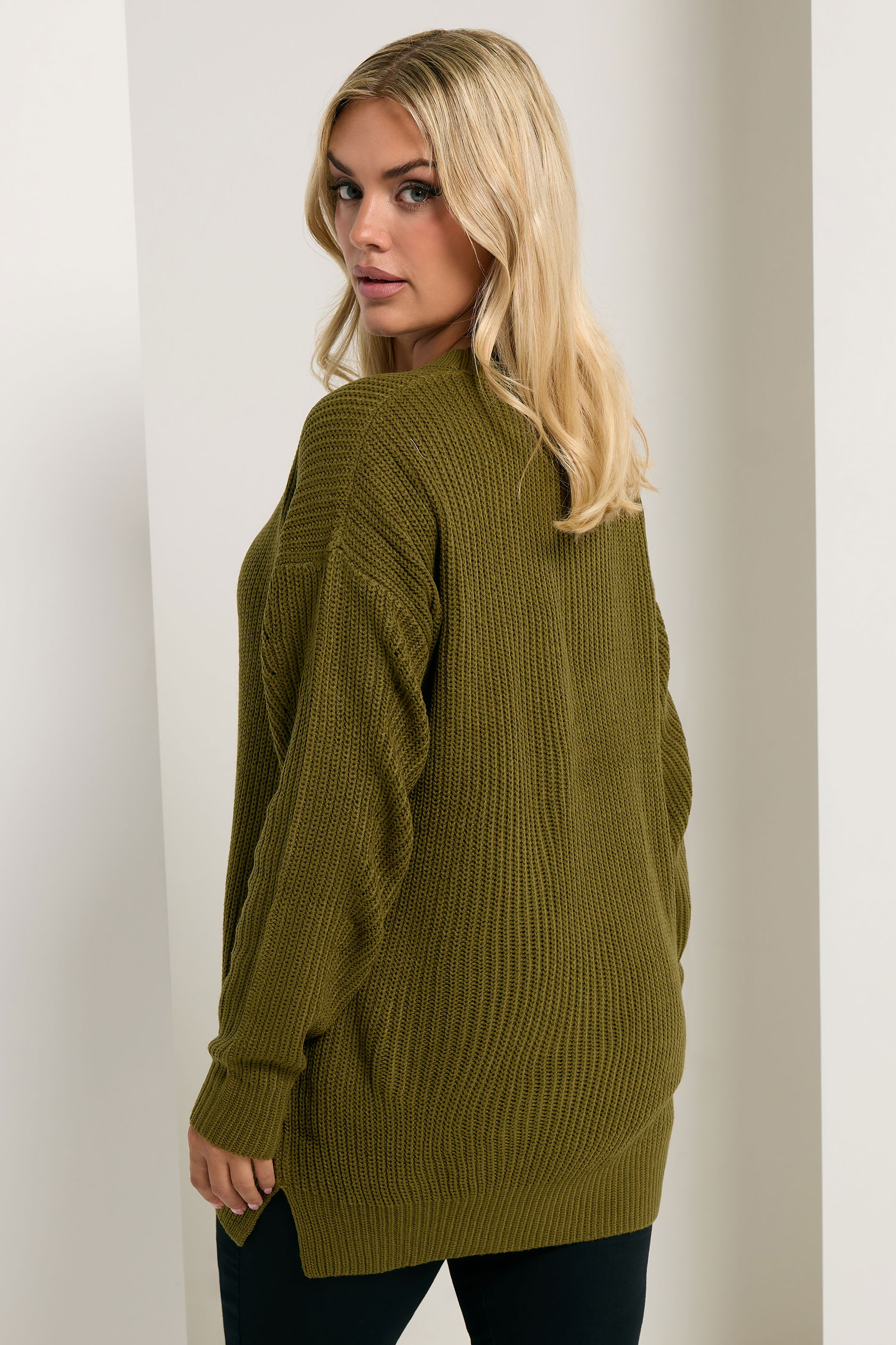 YOURS Plus Size Olive Green Drop Shoulder Jumper | Yours Clothing 5