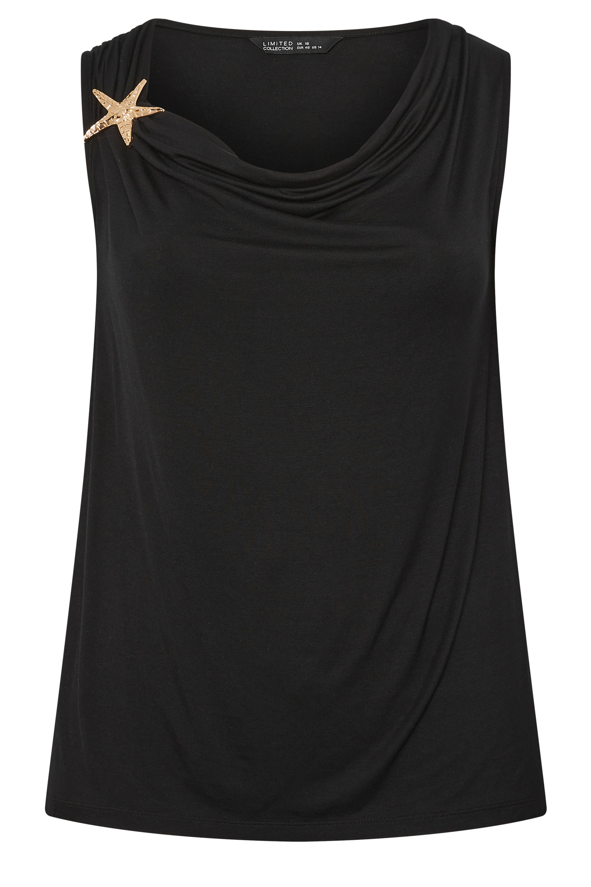 LIMITED COLLECTION Plus Size Black Drape Starfish Detail Top | Yours Clothing 5