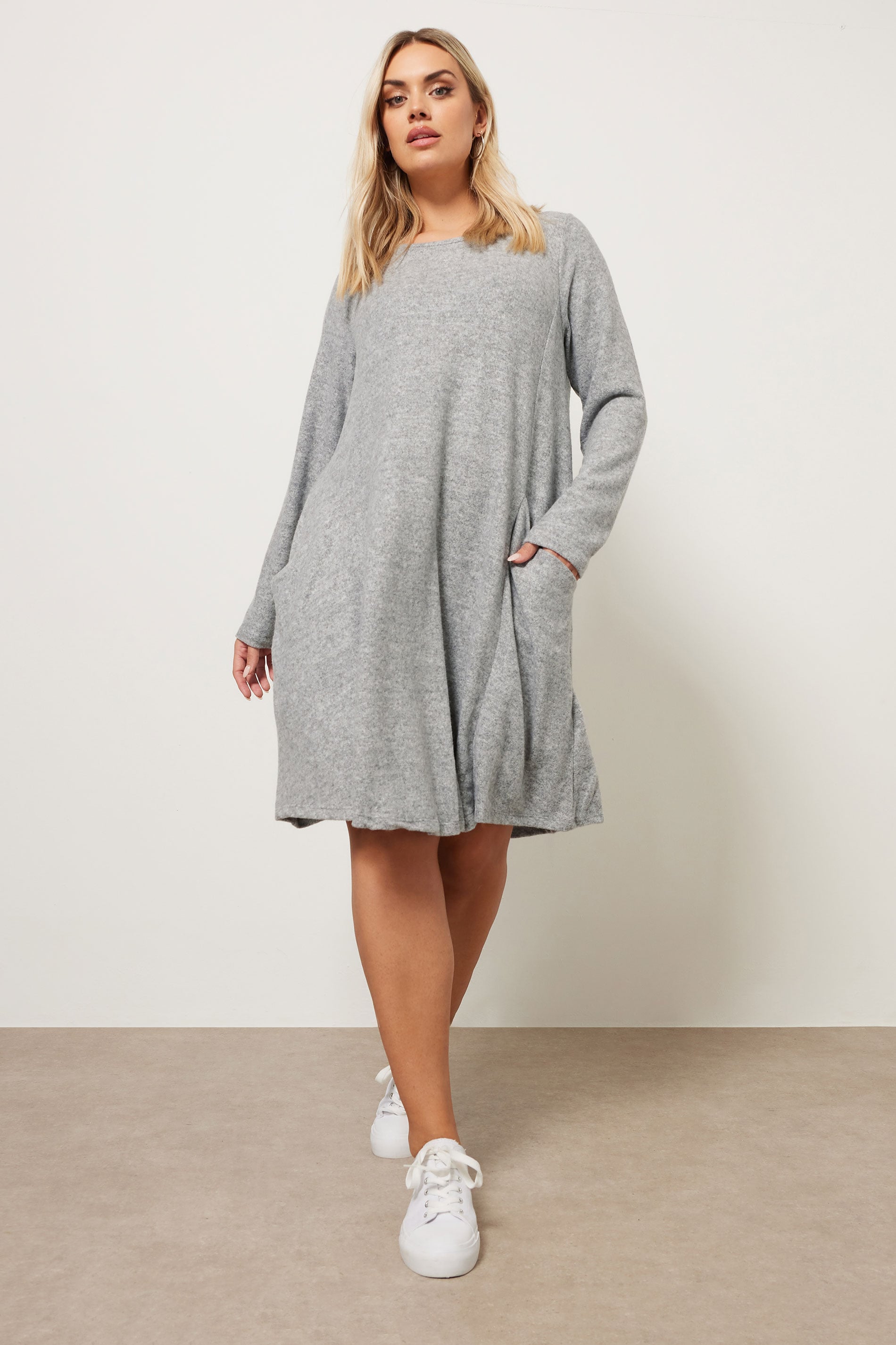 YOURS Plus Size Light Grey Soft Touch Pocket Swing Dress | Yours Clothing 3