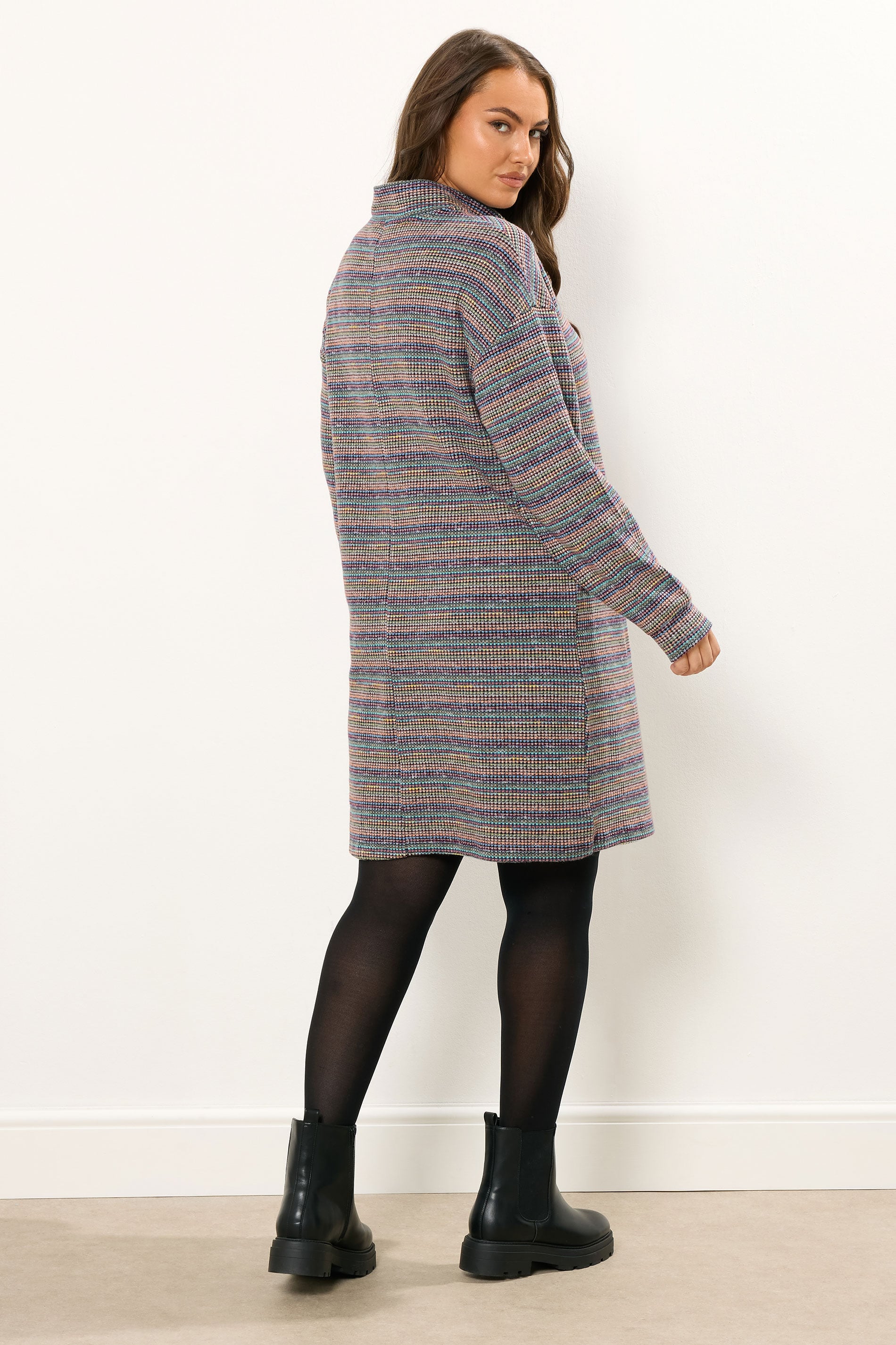 YOURS Plus Size Blue Ribbed Quarter Zip Jumper Dress | Yours Clothing 2