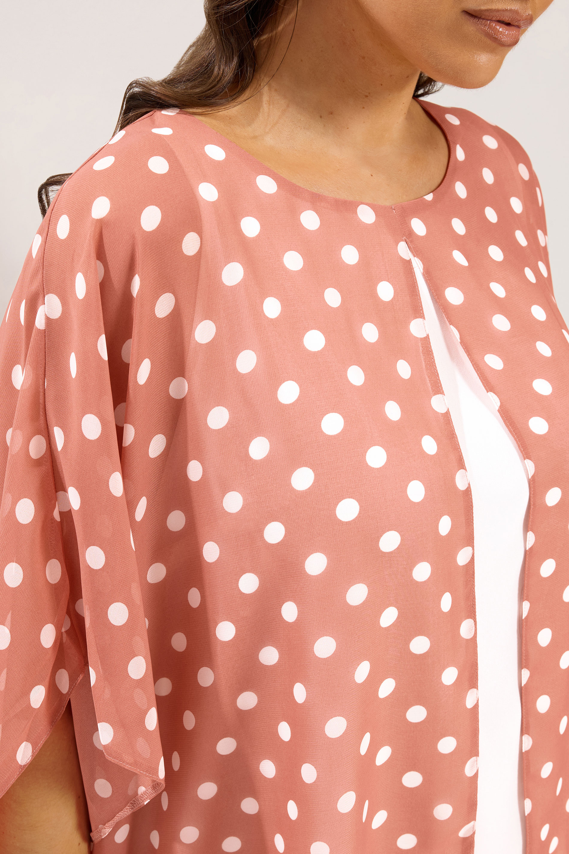 YOURS Plus Size Pink Polka Dot Double Layer Top | Yours Clothing 4