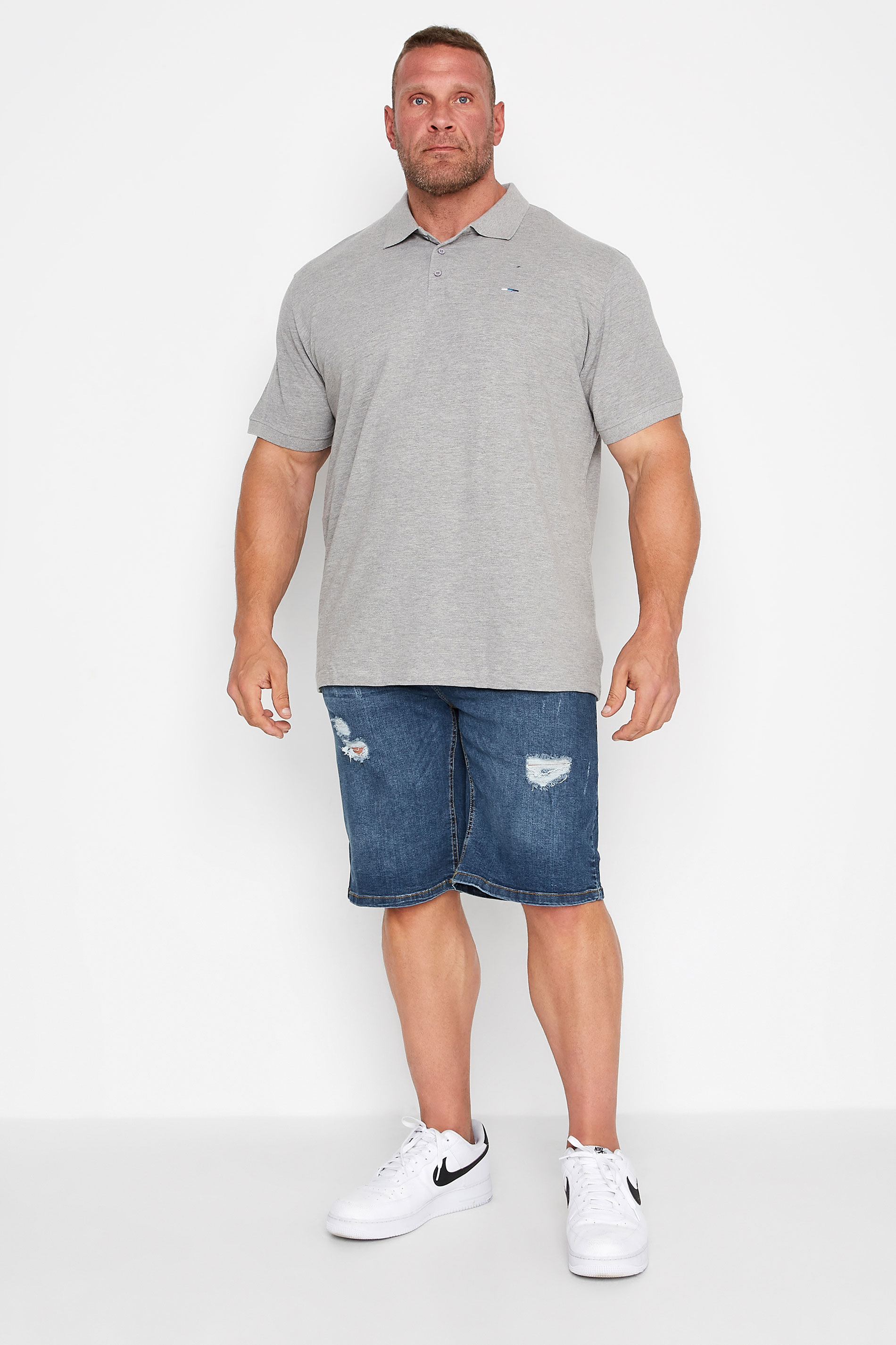 BadRhino Big & Tall Mid Blue Ripped Denim Shorts | BadRhino 1