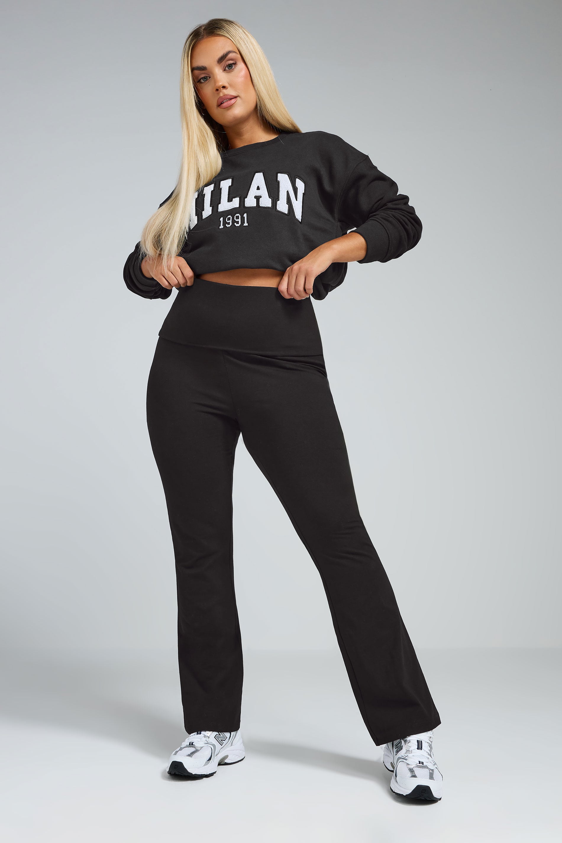 LIMITED COLLECTION Plus Size Black Fold Over Kick Flare Leggings | Yours Clothing 3