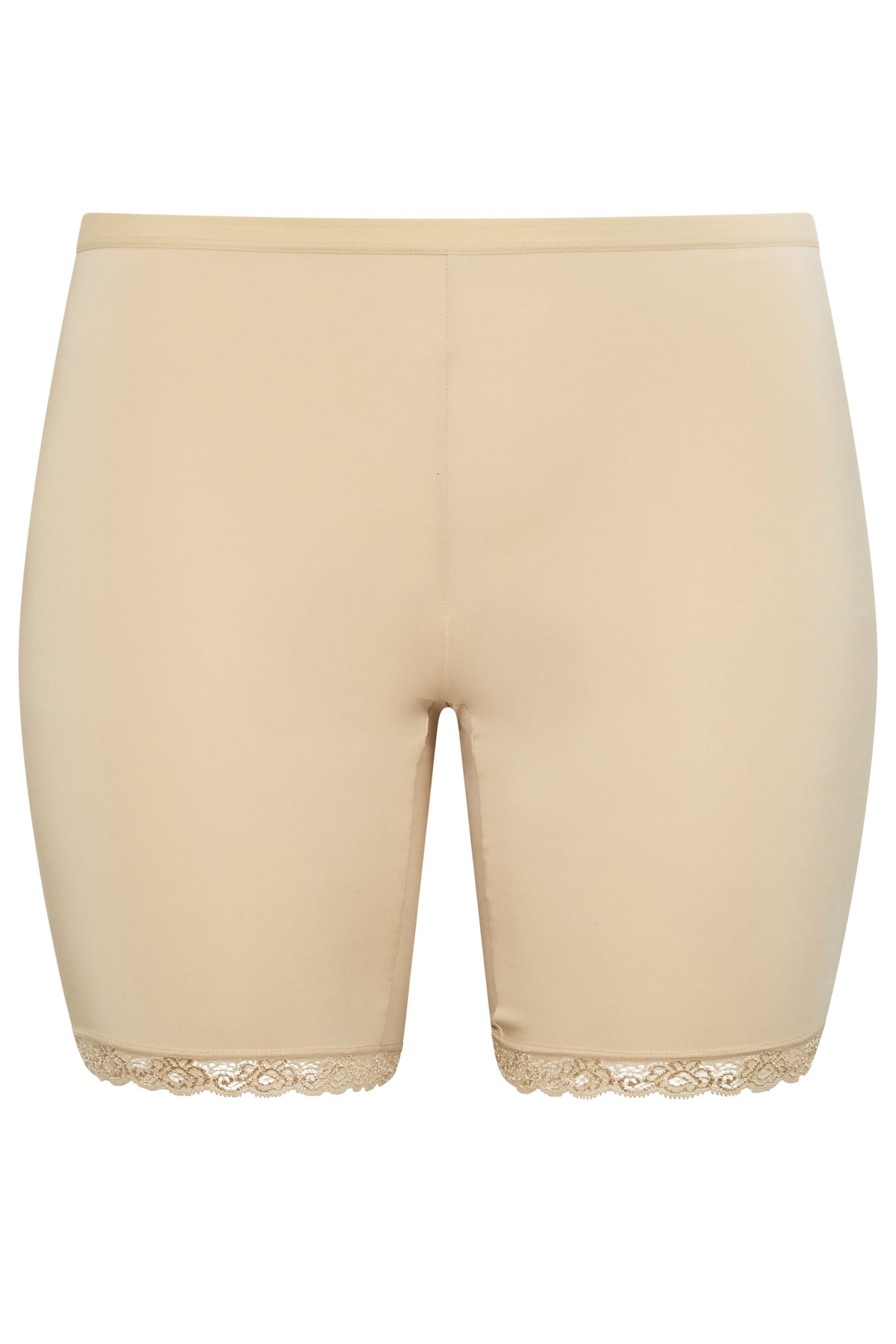 Nude Nude Lace Trim Anti Chafing High Waisted Shorts | Yours Clothing 2