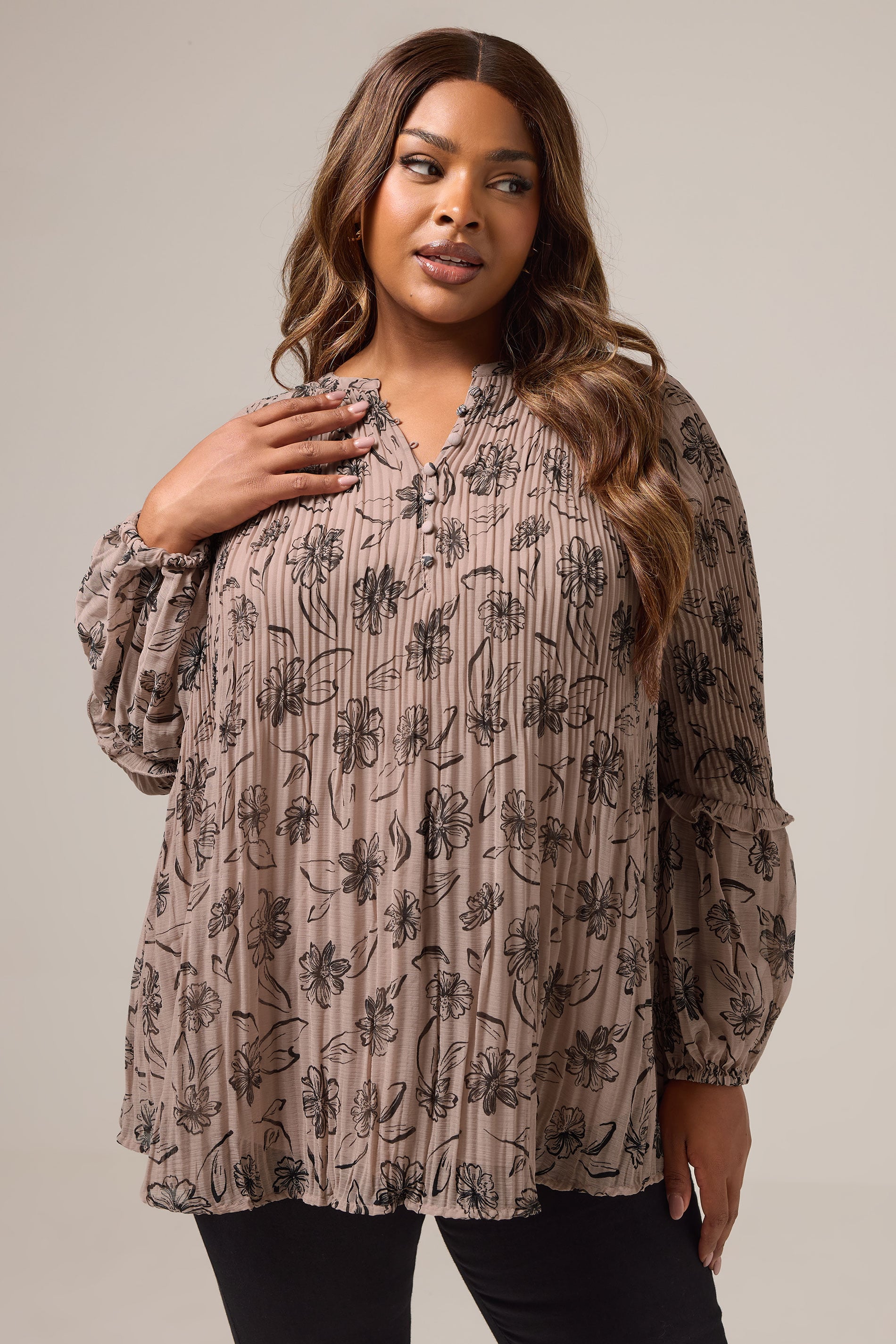 YOURS Plus Size Mauve Purple Floral Pleated Blouse | Yours Clothing 3