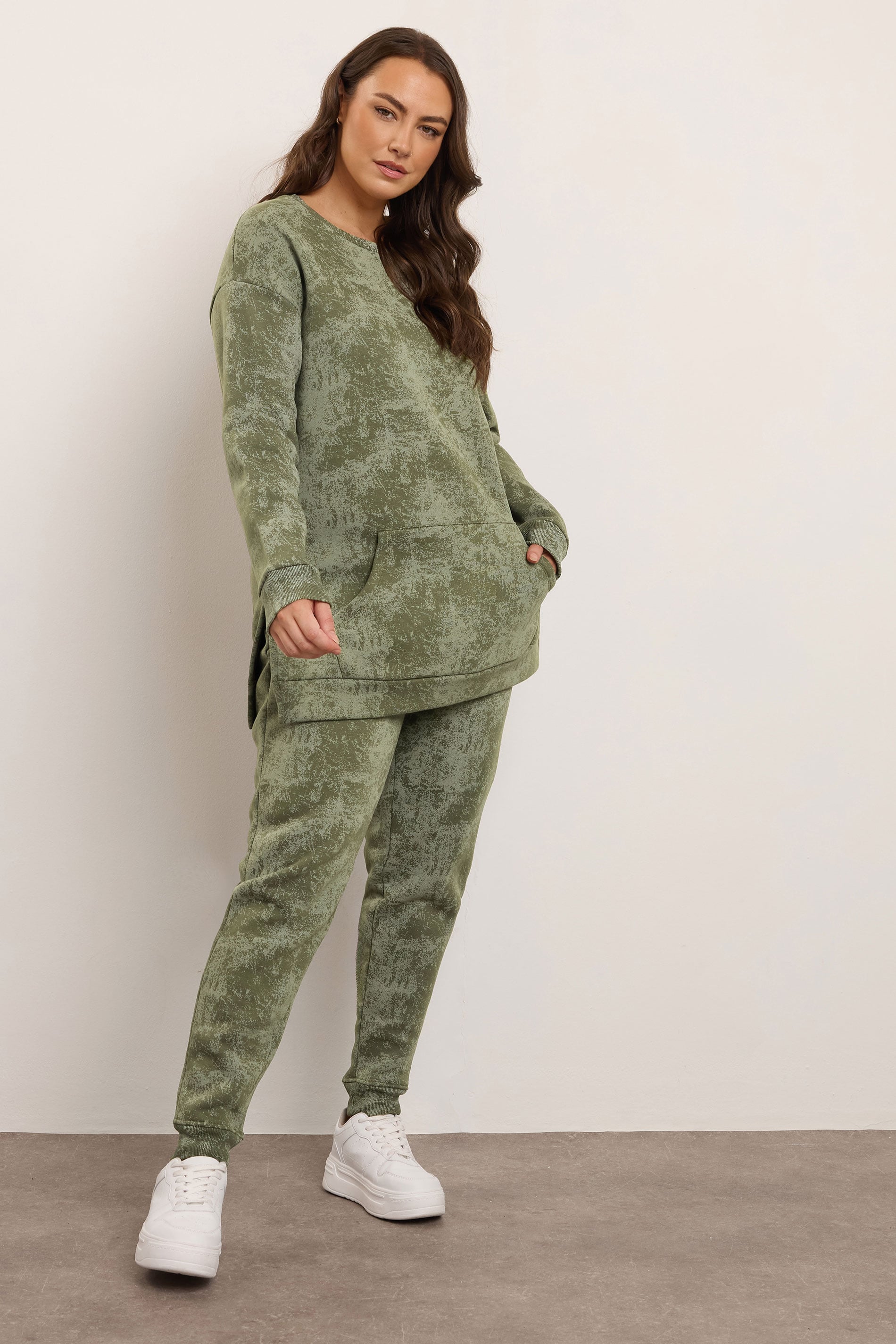 YOURS Plus Size Green Abstract Print Cuffed Joggers | Yours Clothing 1