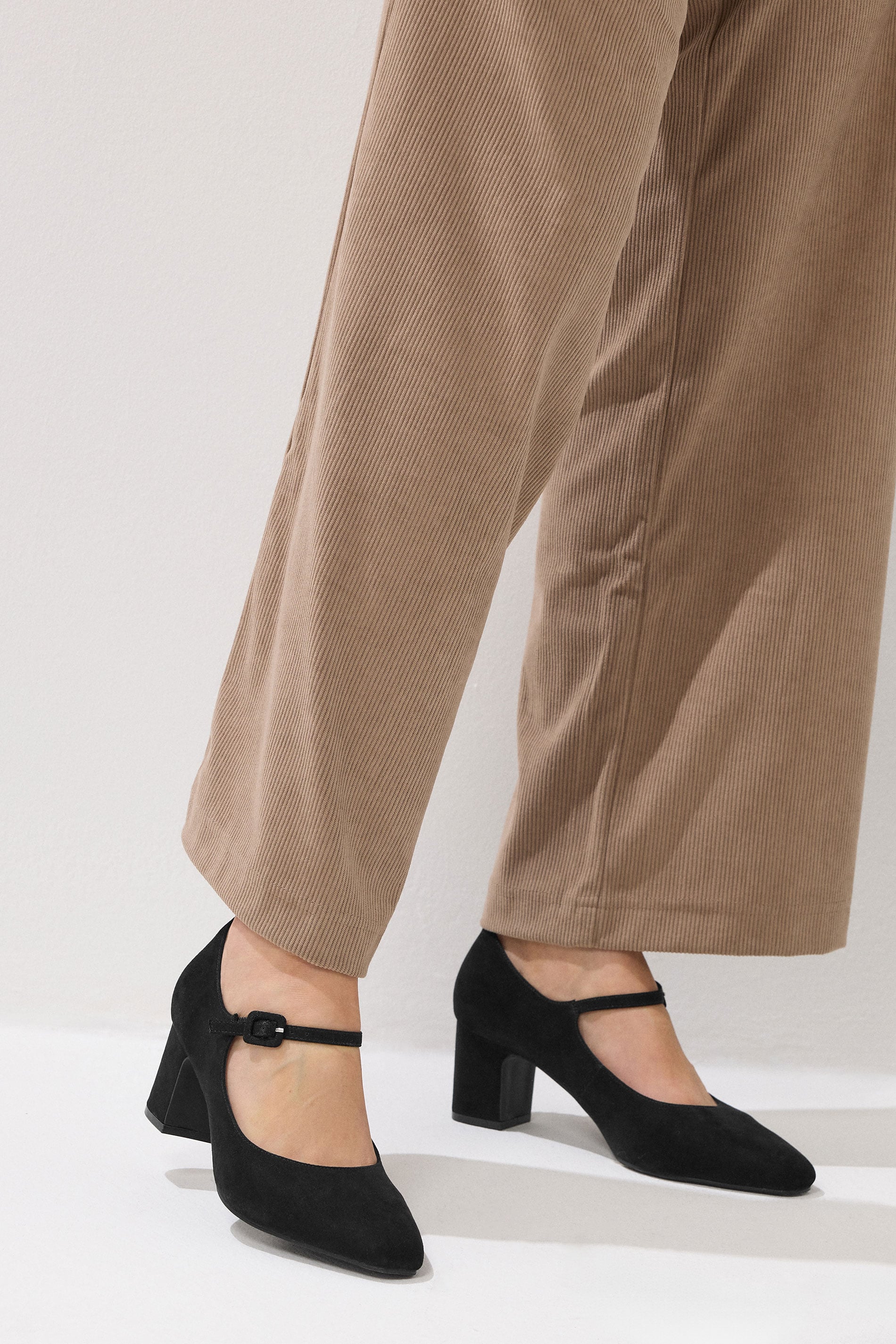 LTS Black Faux Suede Mary Jane Block Heel In Standard Fit | Long Tall Sally 3