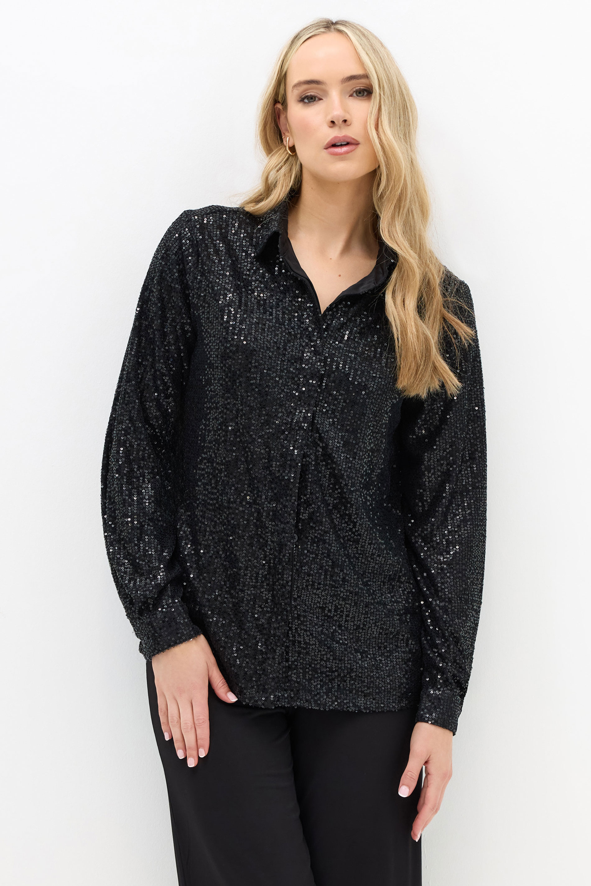 LTS Tall Black Sequin Embellished Shirt | Long Tall Sally 3