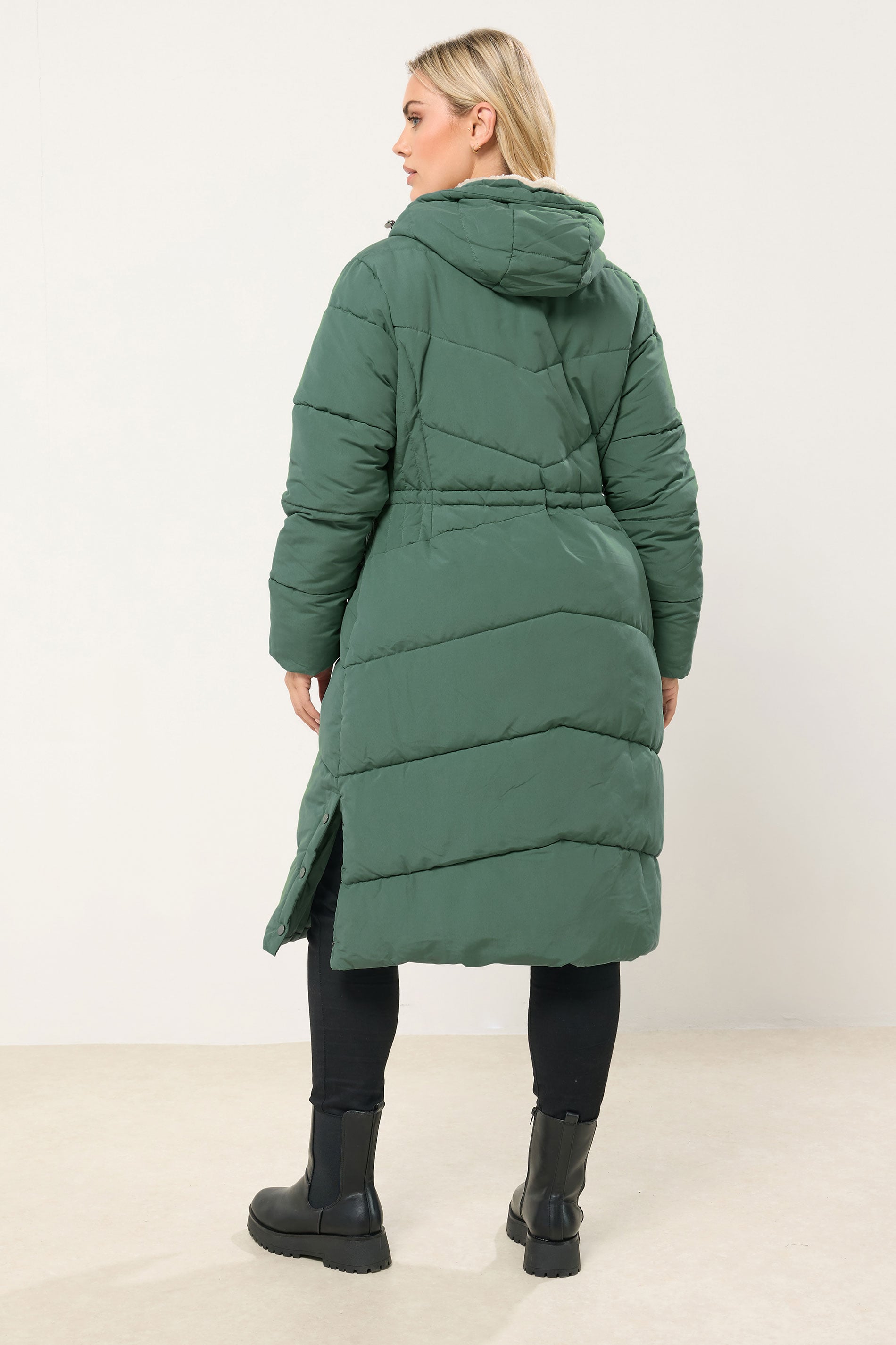 YOURS Plus Size Green Borg Hooded Padded Maxi Coat | Yours Clothing 2