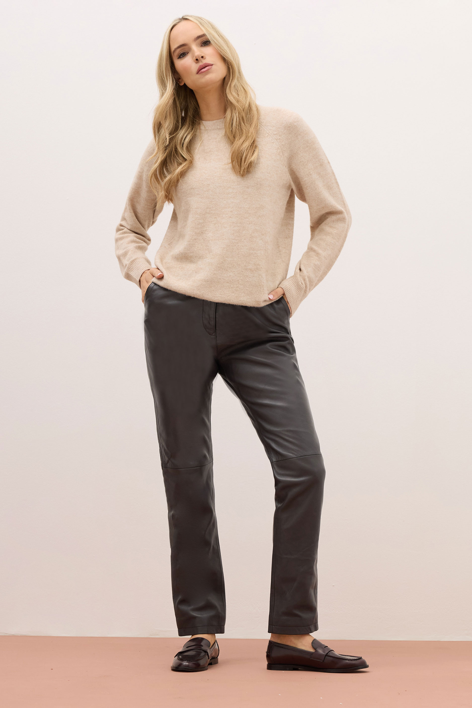 LTS PREMIUM Tall Chocolate Brown Leather Trousers | Long Tall Sally 1