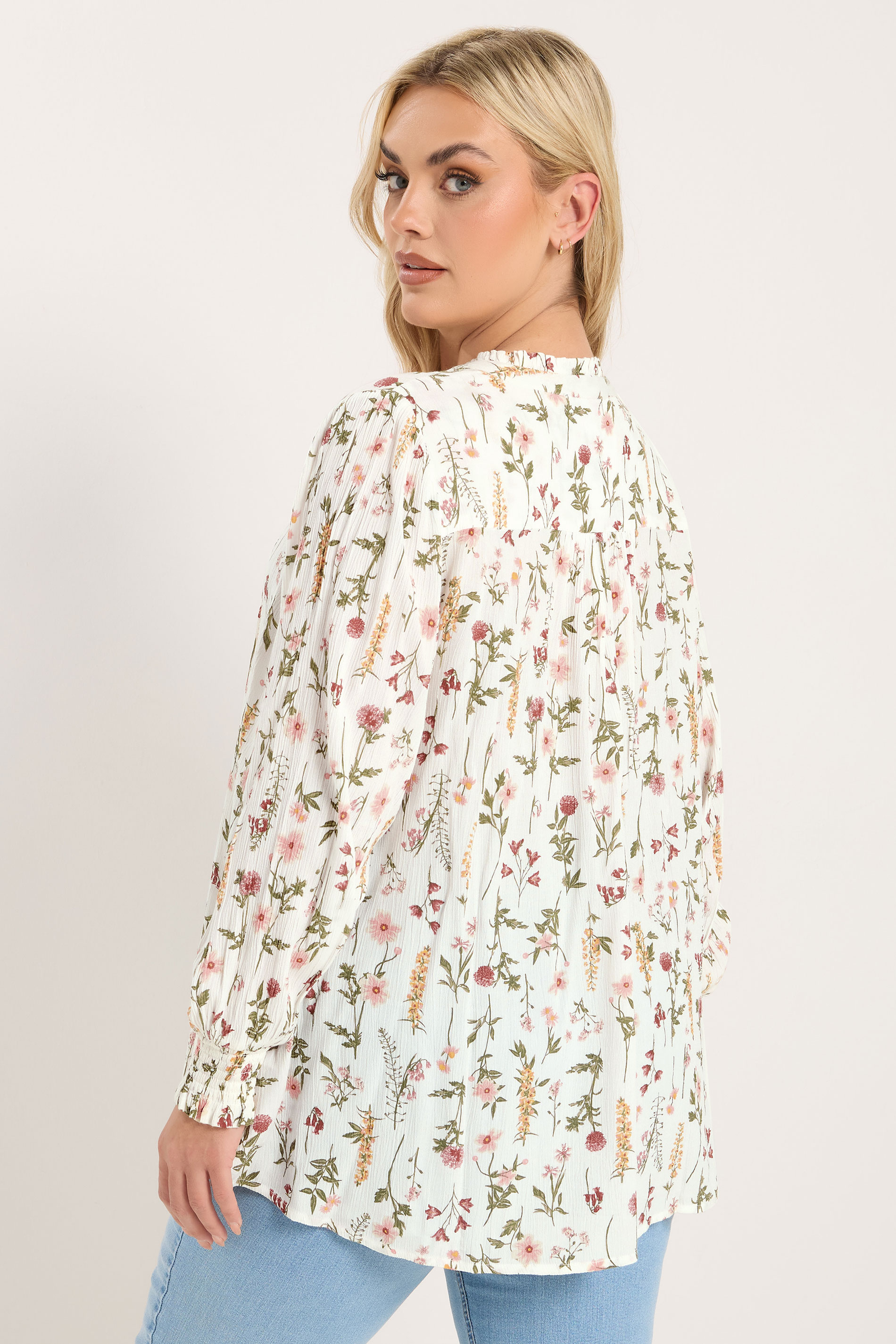 YOURS Plus Size Ivory White Floral Sequin Embellished Tie Neck Blouse 4