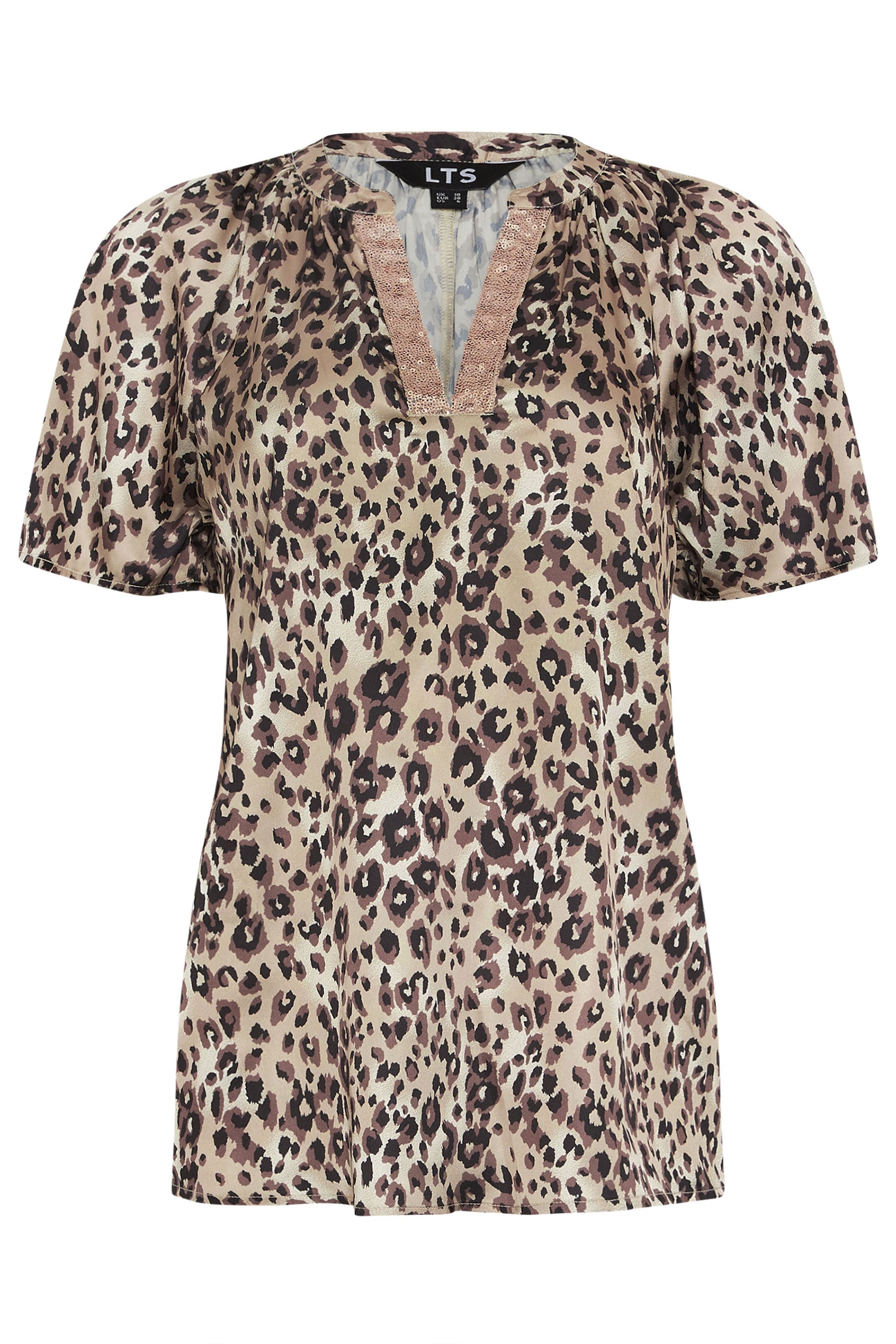 LTS Tall Women's Brown Leopard Print Satin Top | Long Tall Sally 5