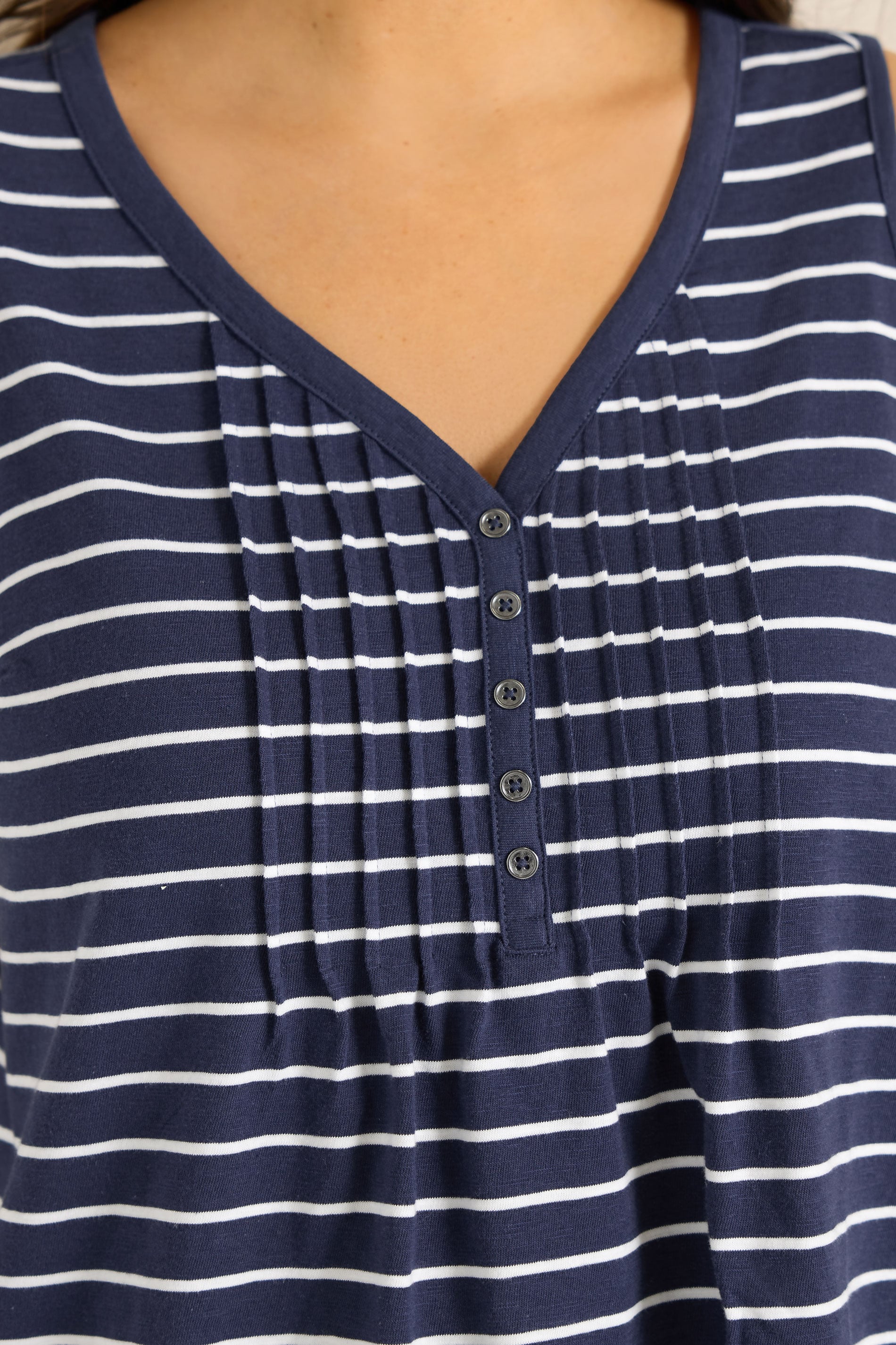 EVANS Plus Size Navy Blue Stripe Cotton Henley Vest Top | Evans 4