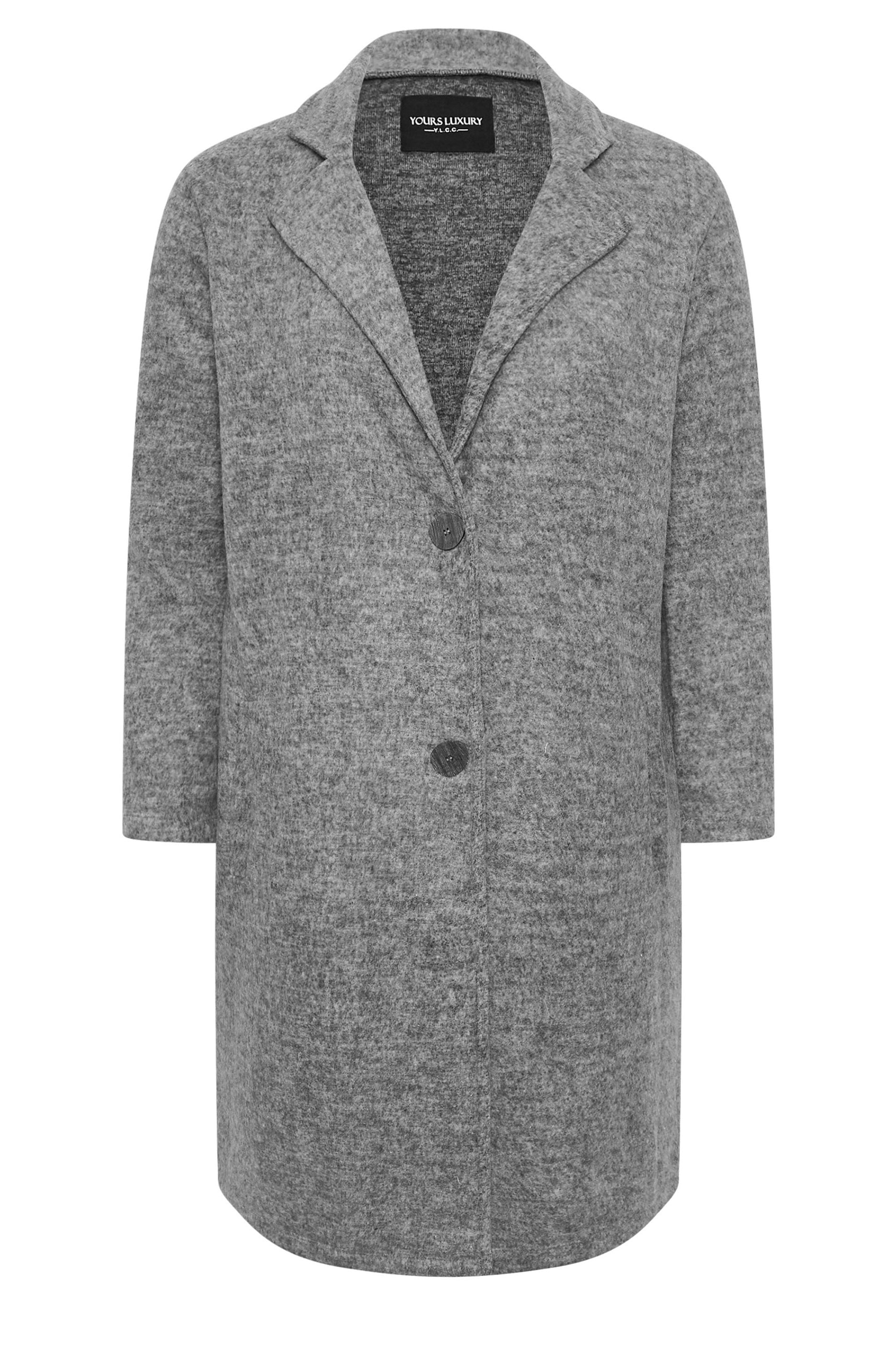 YOURS LUXURY Plus Size Grey Marl Button Front Midi Jacket | Yours Clothing 5