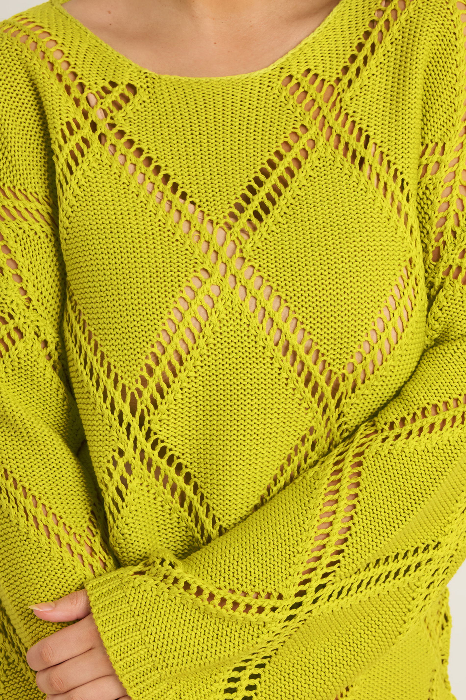 EVANS Plus Size Chartreuse Green Diamond Pointelle Jumper | Evans 5