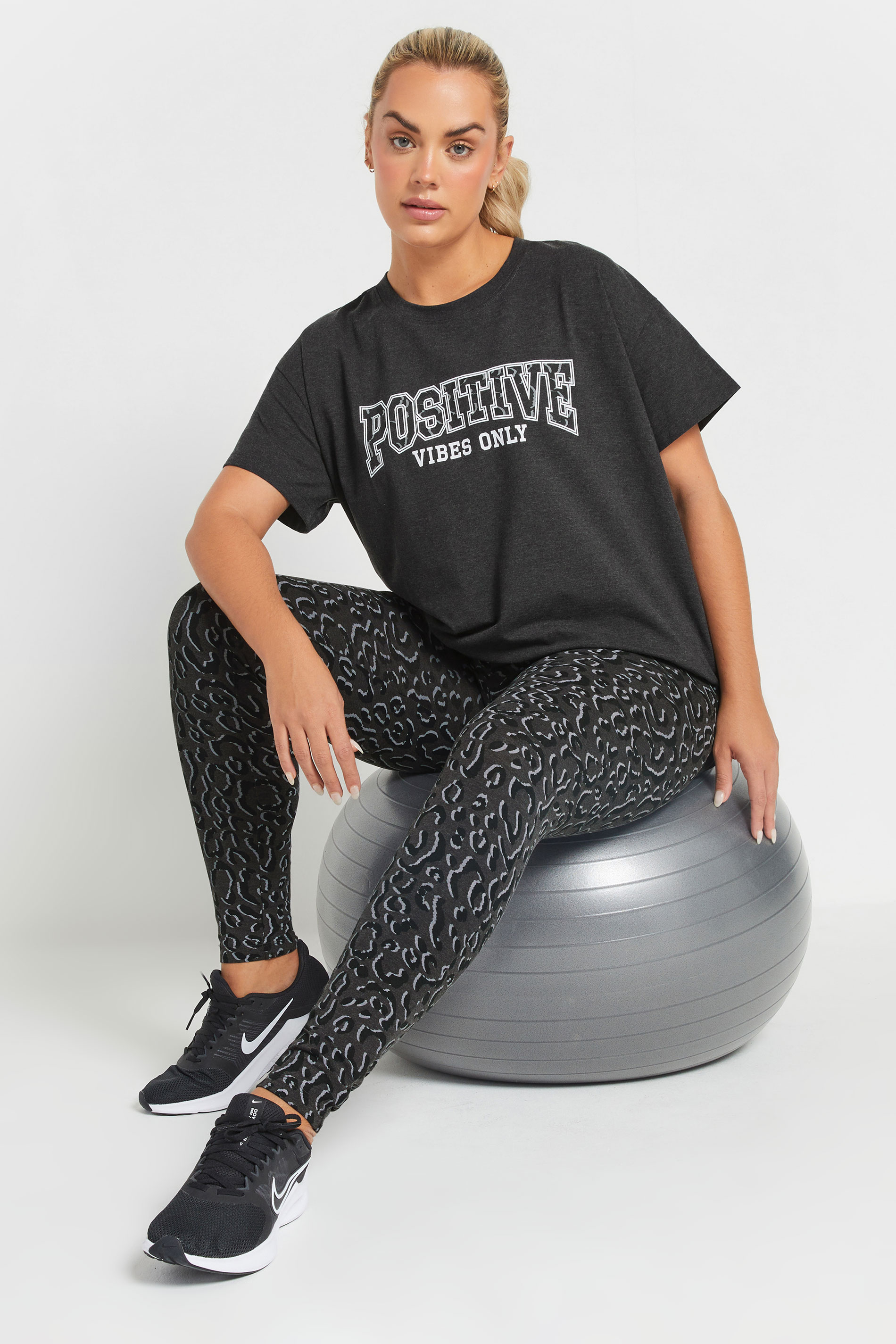 YOURS ACTIVE Plus Size Grey Leopard Leggings | Yours Clothing 5