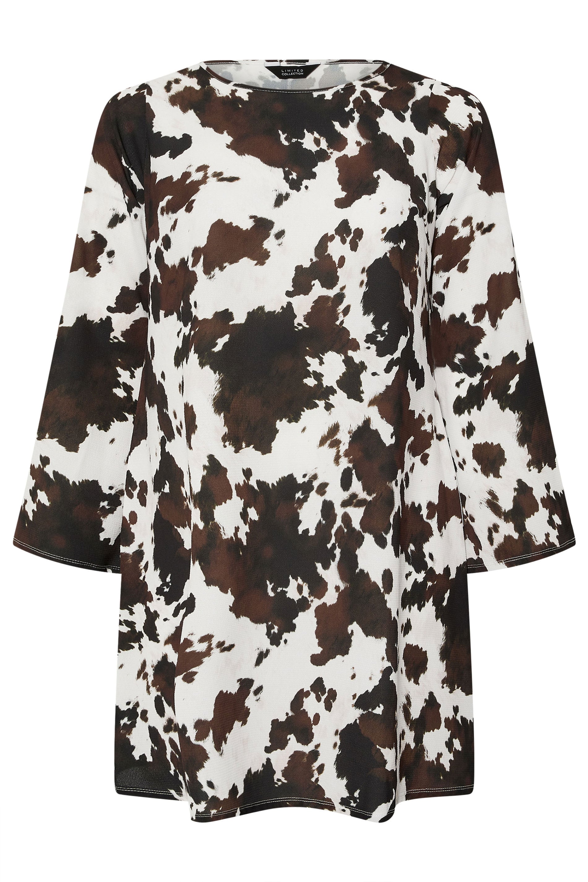 LIMITED COLLECTION Plus Size White & Brown Cow Print Mini Dress | Yours Clothing 5