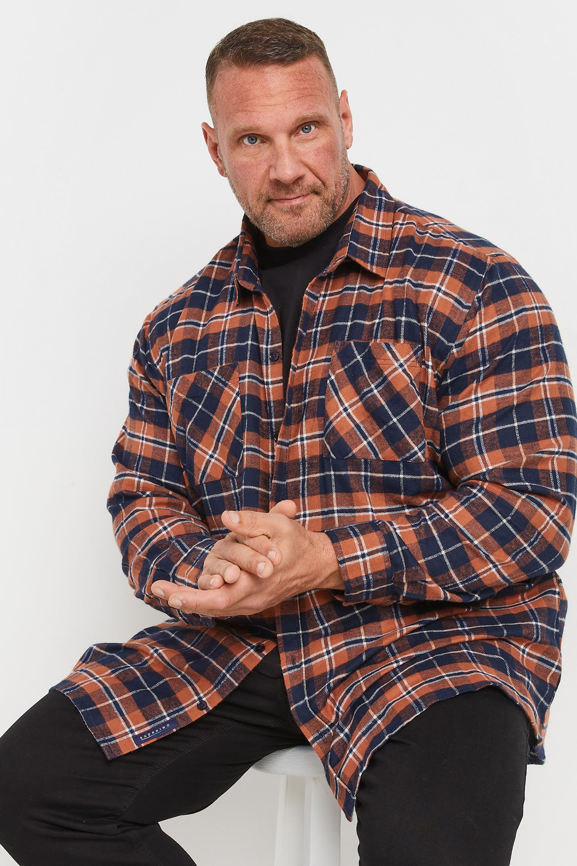 BadRhino Big & Tall Orange Check Print Long Sleeve Flannel Shirt | BadRhino 1
