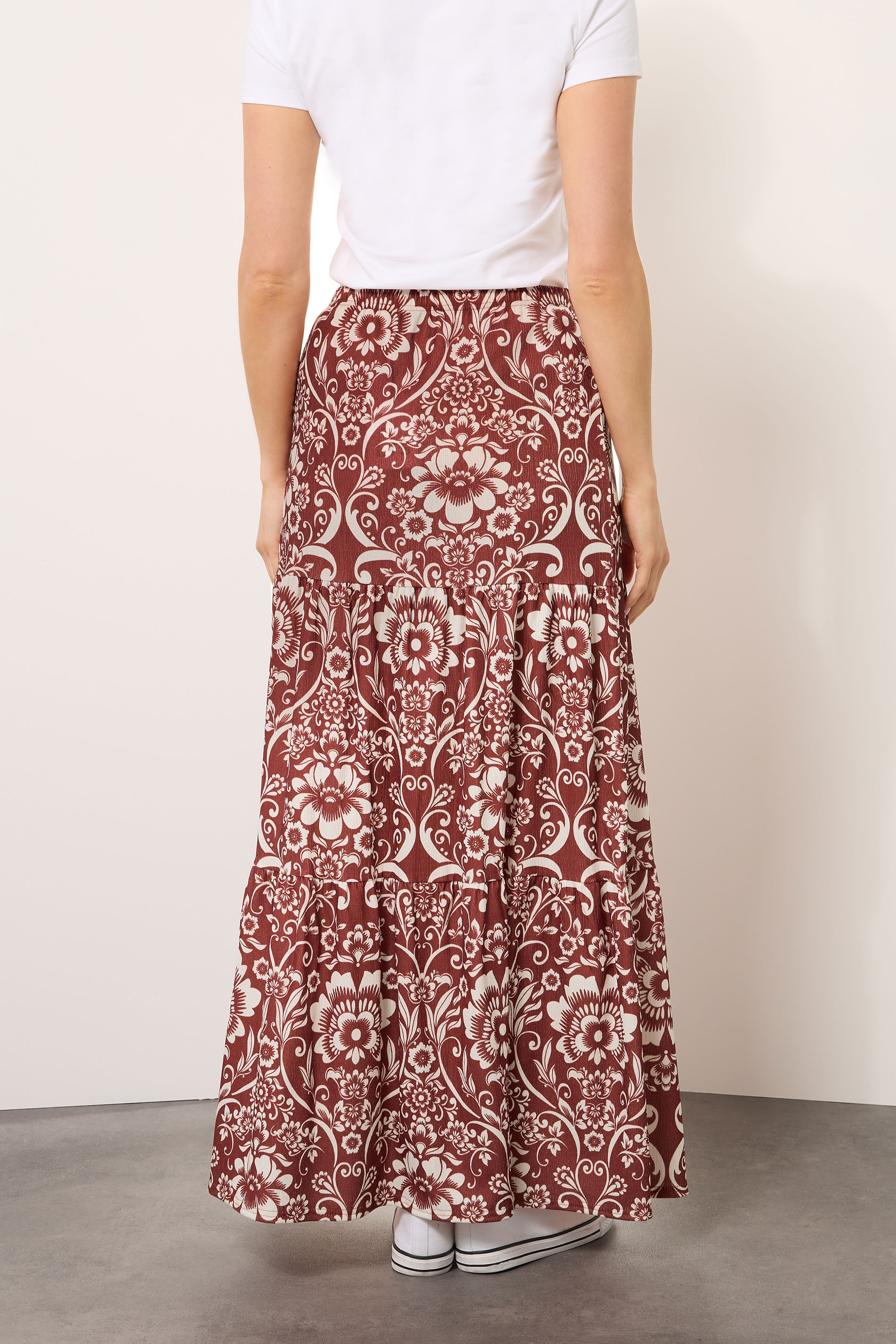 LTS Tall Red Floral Print Tiered Maxi Skirt | Long Tall Sally 2