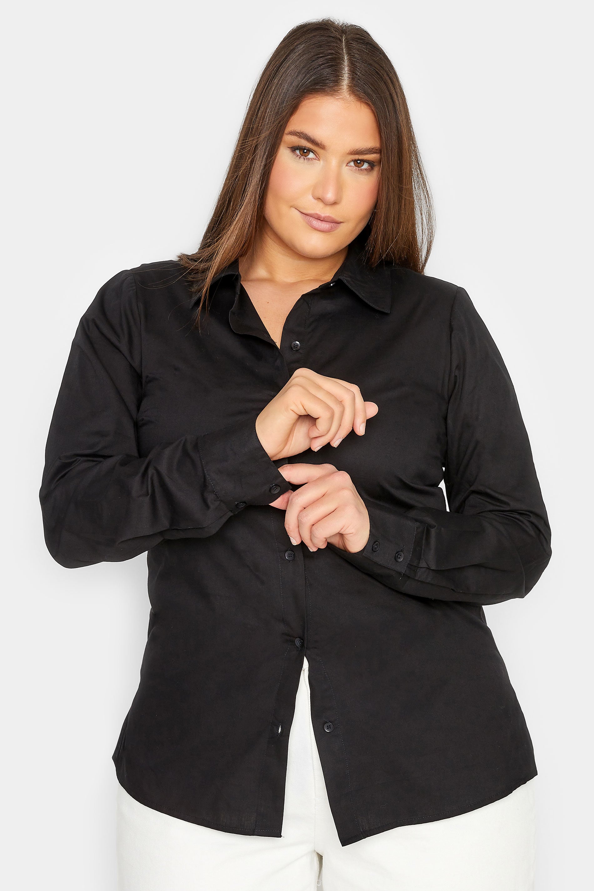 LTS Tall Women's Black Fitted Cotton Shirt | Long Tall Sally 3