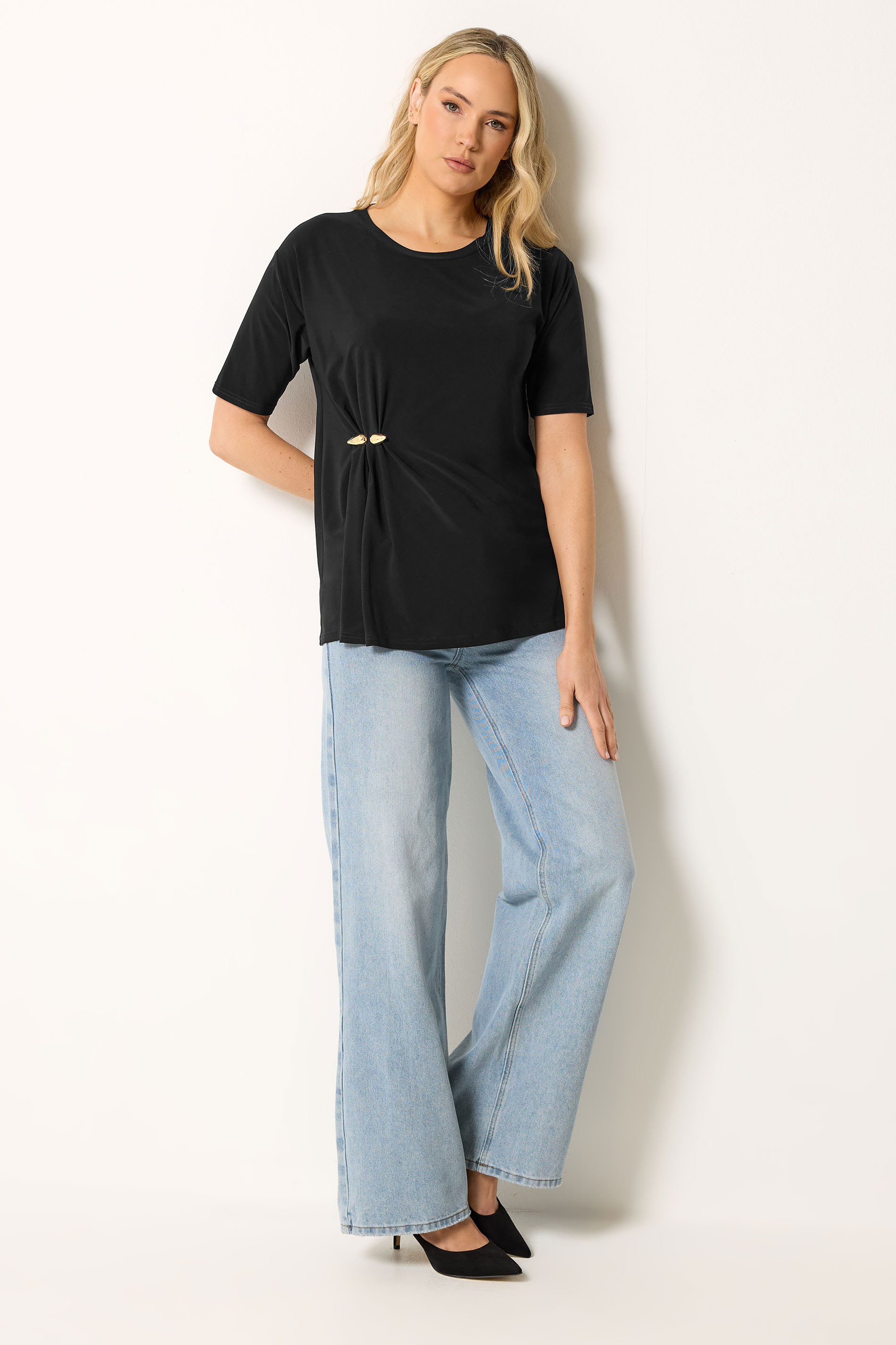 LTS Tall Black Metal Detail Oversized T-Shirt | Long Tall Sally 1
