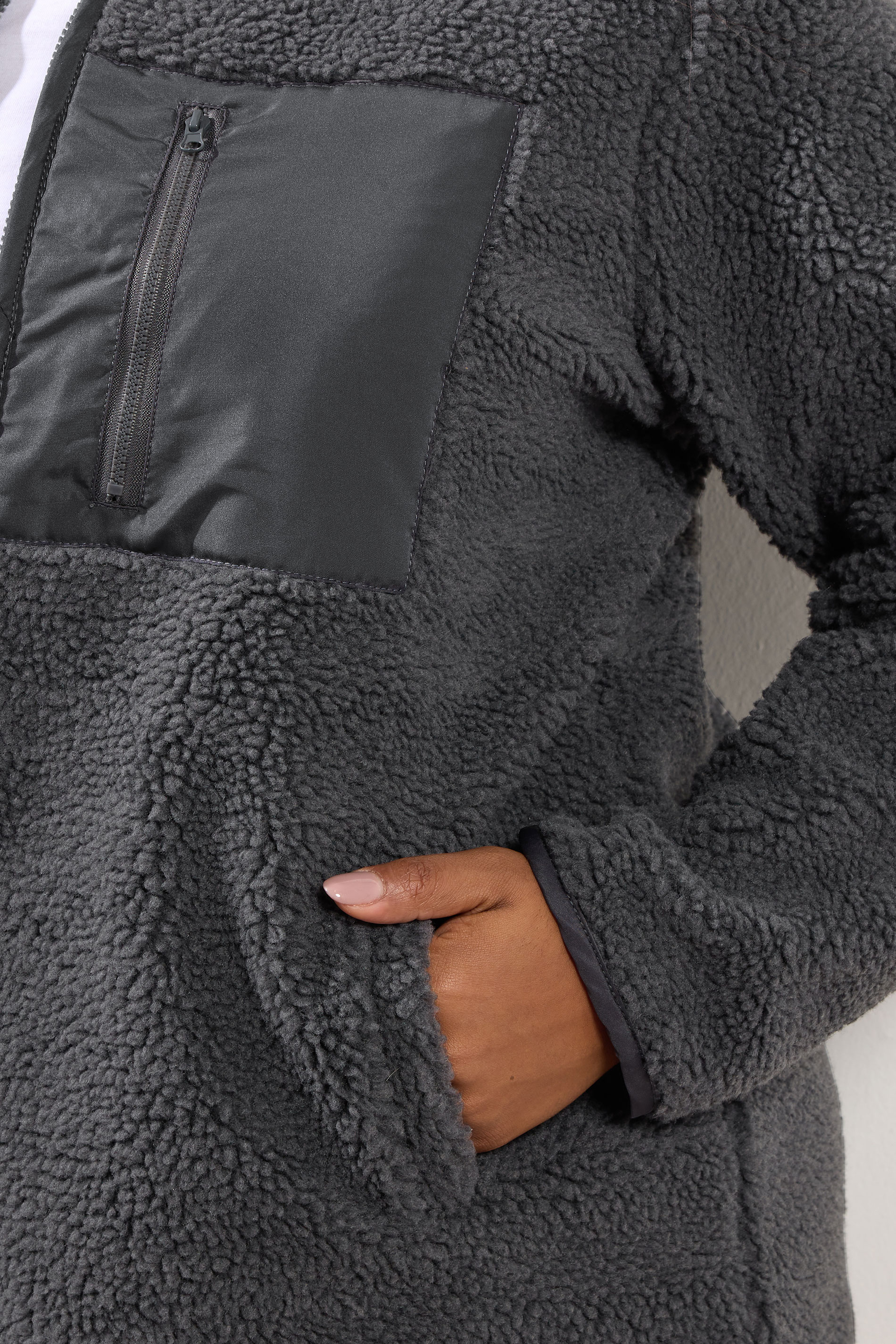 YOURS Plus Size Grey Pocket Teddy Fleece Jacket | Yours Clothing 5