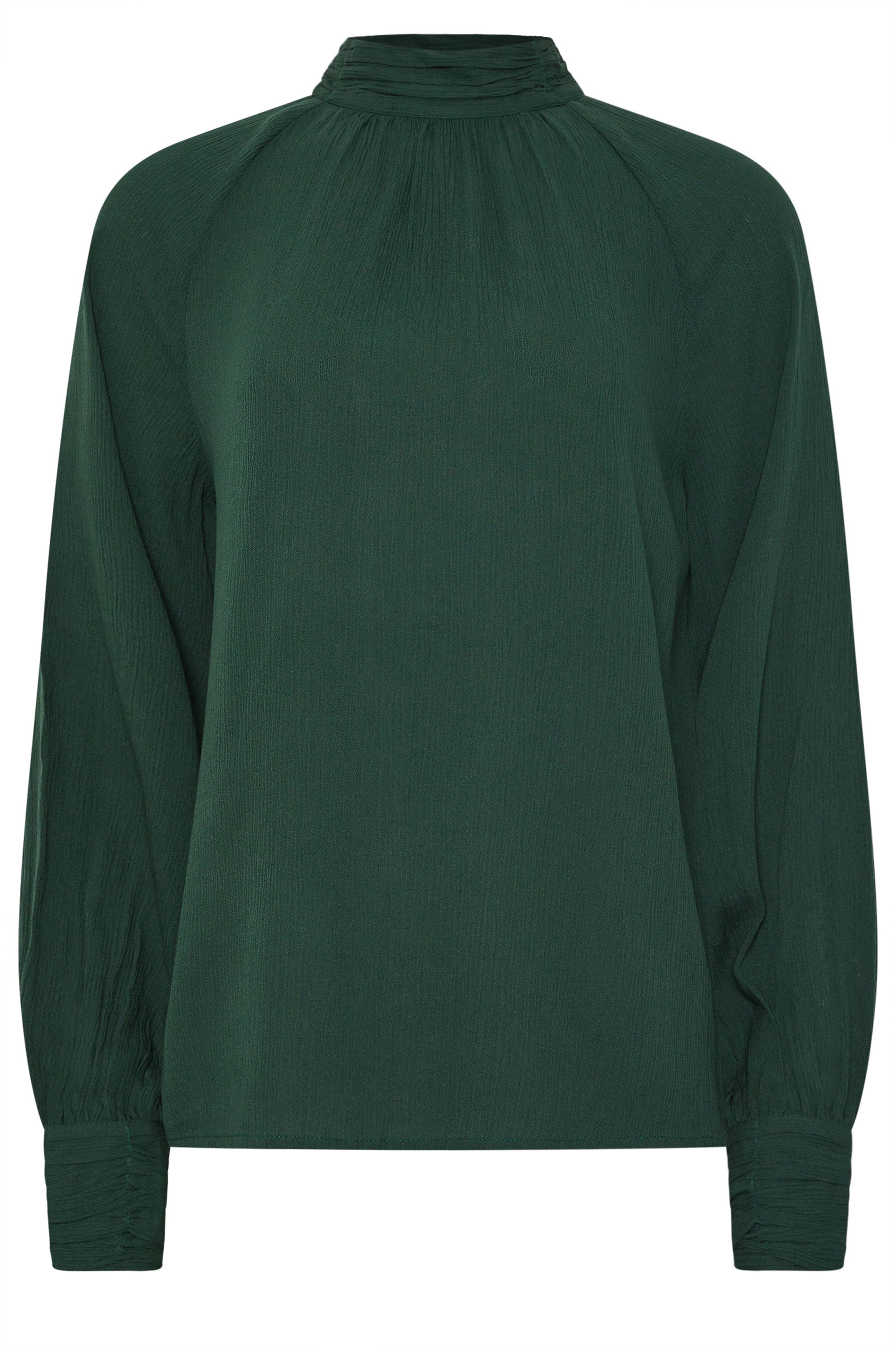 LTS Tall Dark Green High Neck Crinkle Blouse | Long Tall Sally 6