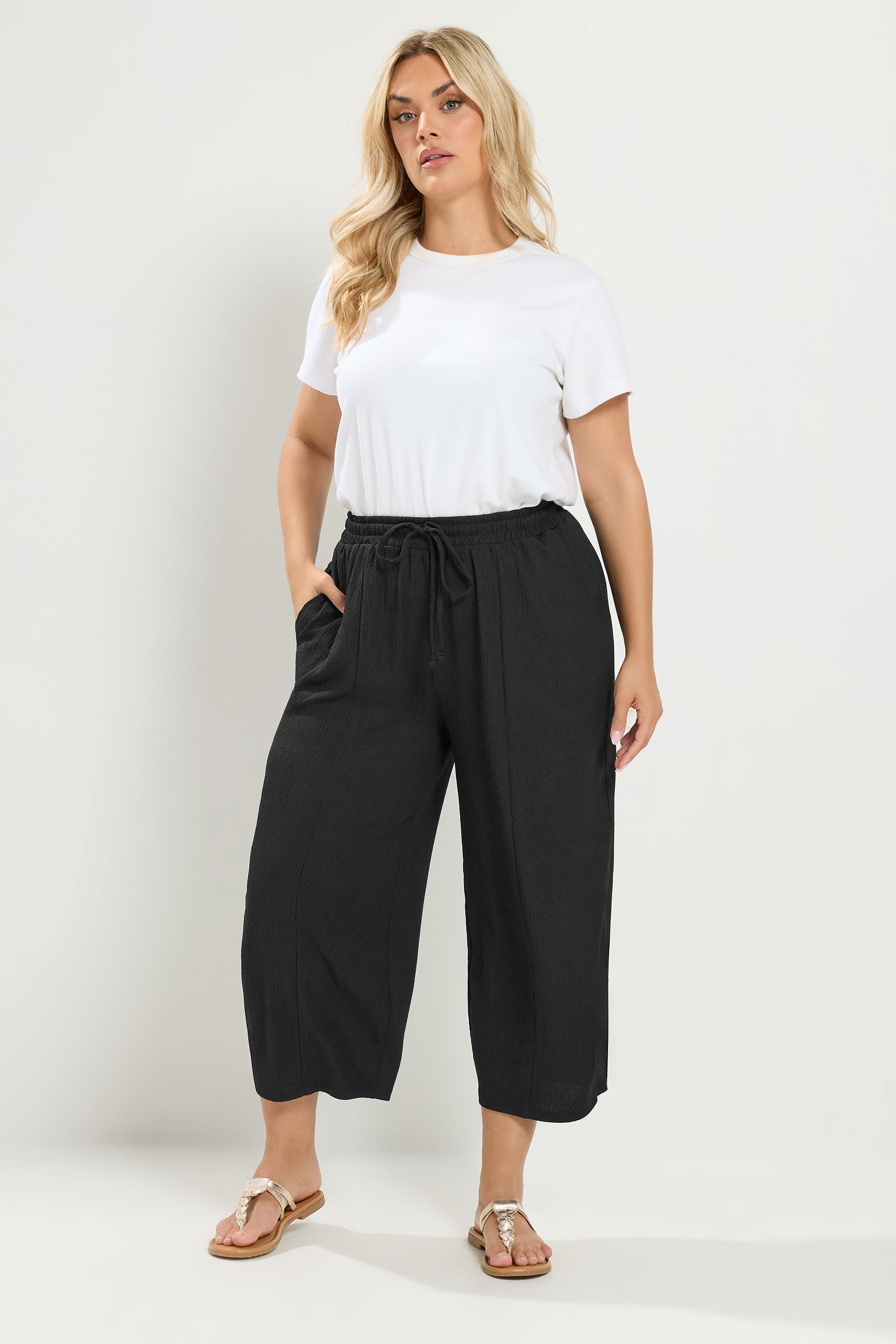 YOURS Plus Size Black Crinkle Barrel Trousers | Yours Clothing 3