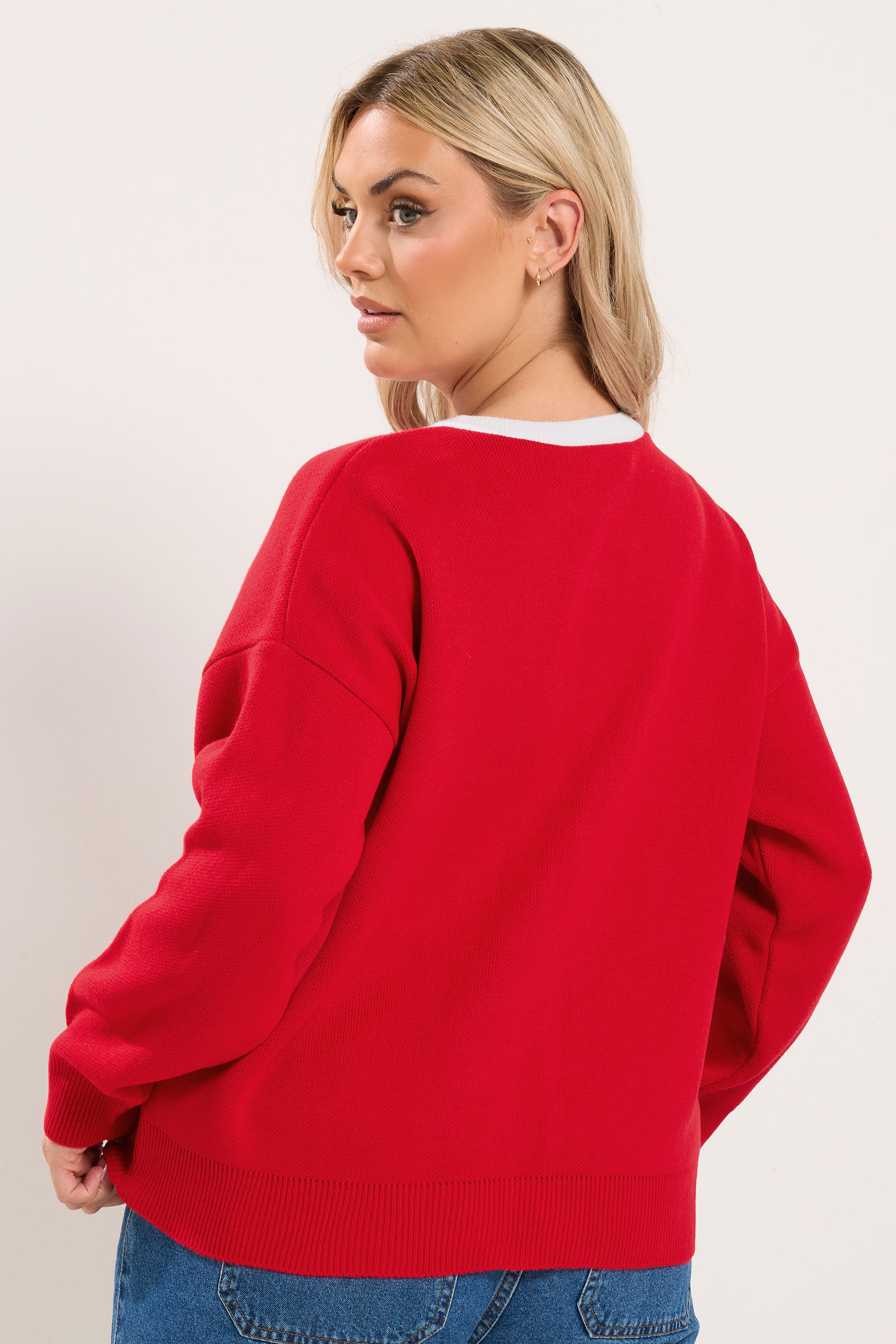 YOURS Plus Size Red Contrast Knitted Cardigan | Yours Clothing 2
