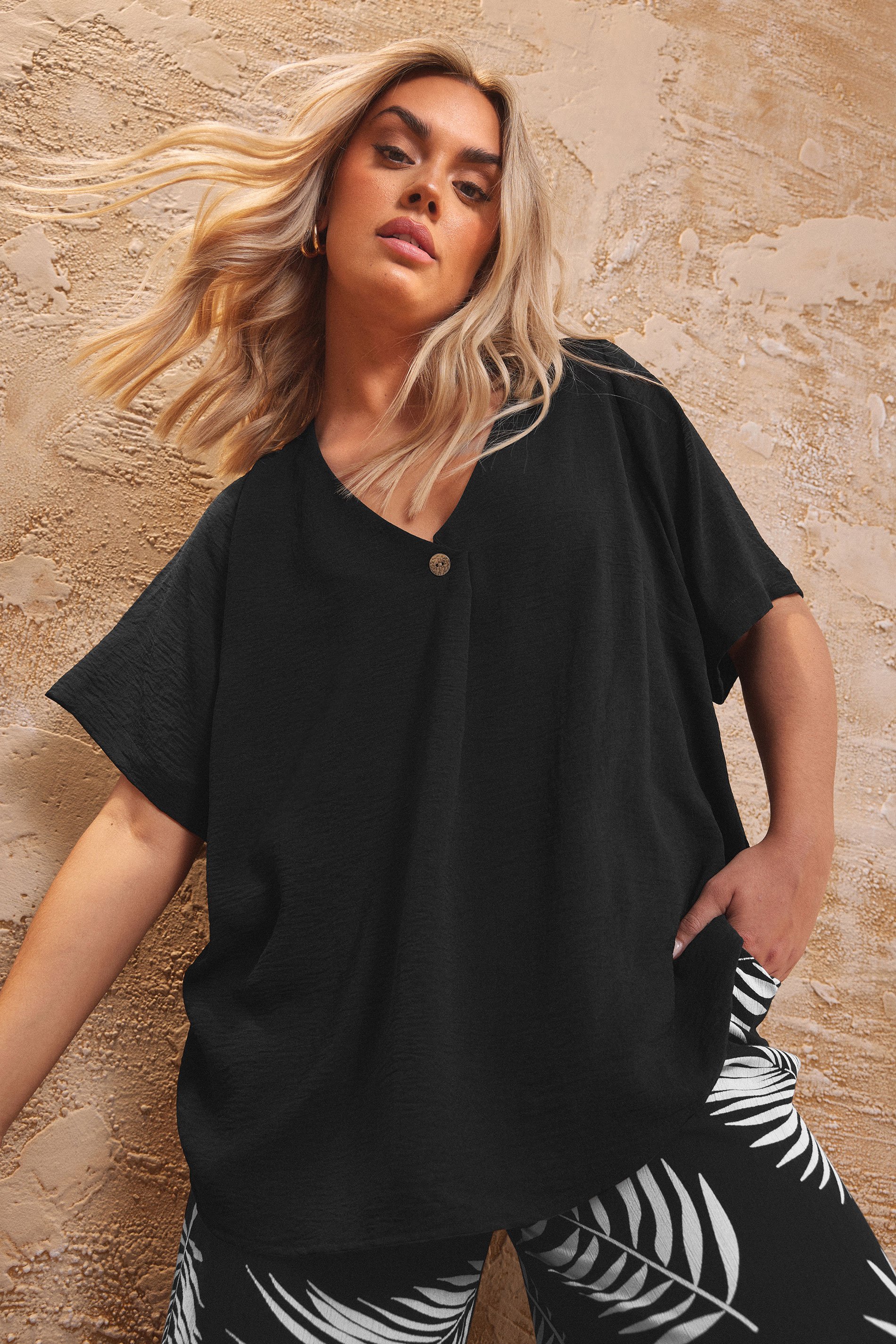 YOURS Plus Size Black Button Detail Blouse | Yours Clothing 1