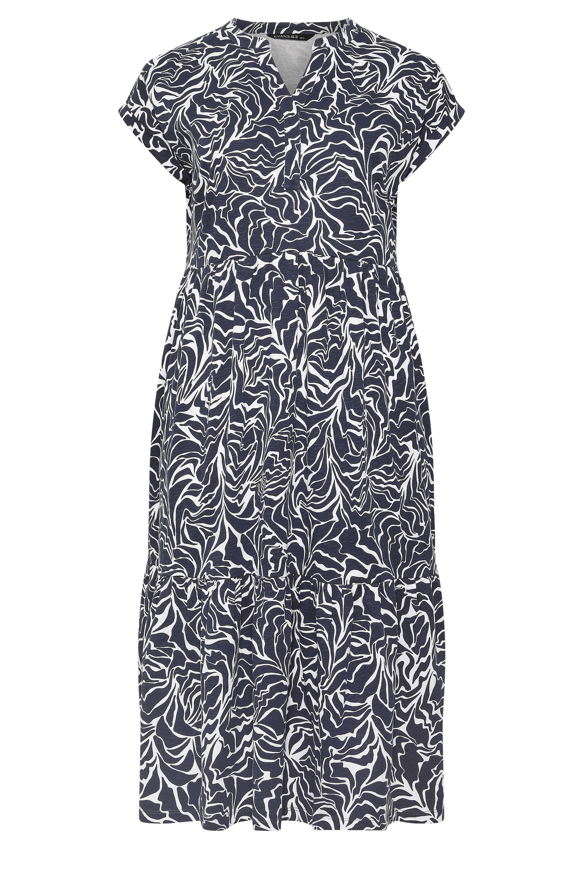 EVANS Plus Size Navy Blue Abstract Print Notch Neck Cotton Midi Dress | Evans 5