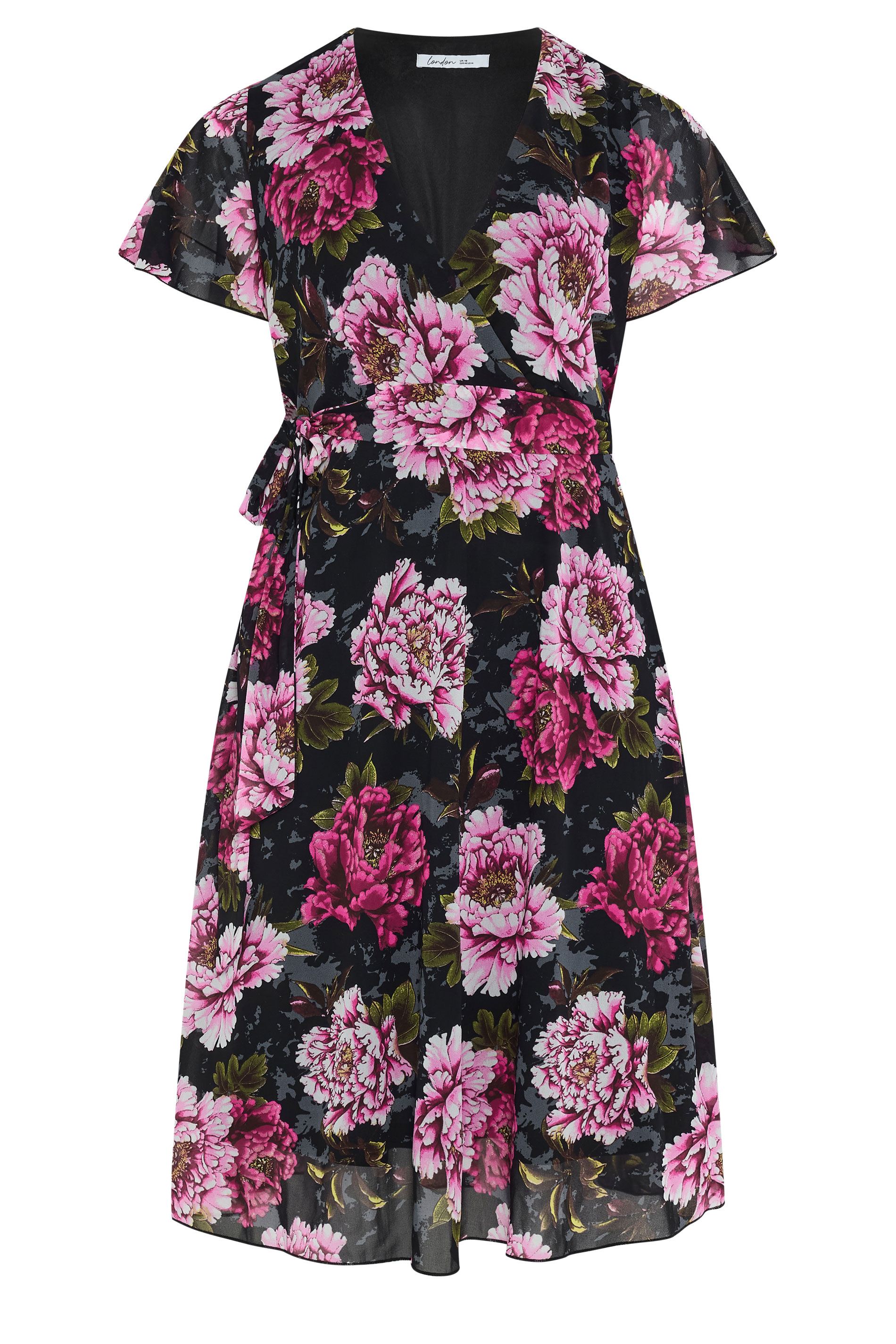 YOURS LONDON Plus Size Black & Pink Floral Wrap Dress | Yours Clothing 5