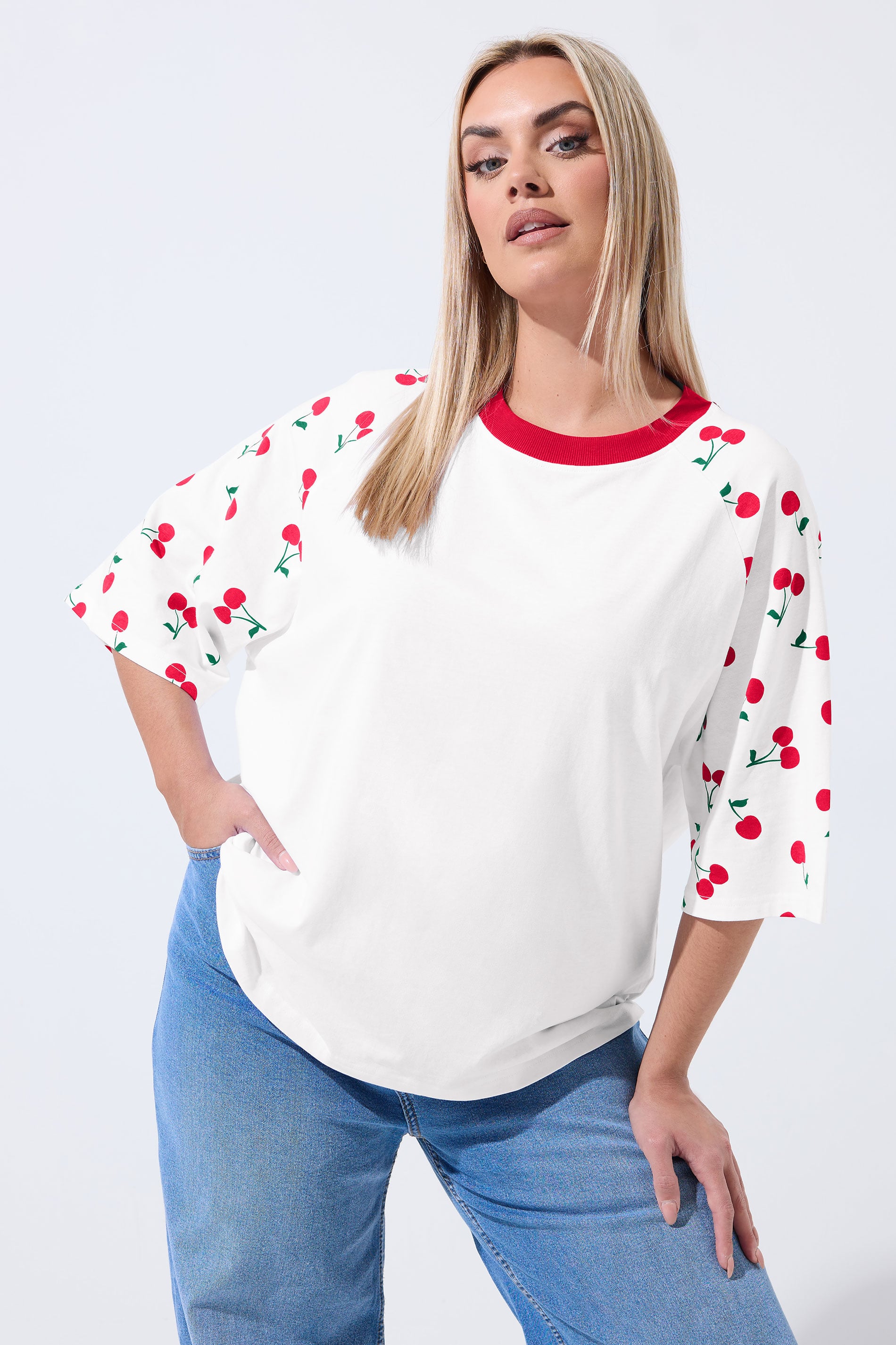 LIMITED COLLECTION Plus Size White Cherry Print T-Shirt | Yours Clothing 3