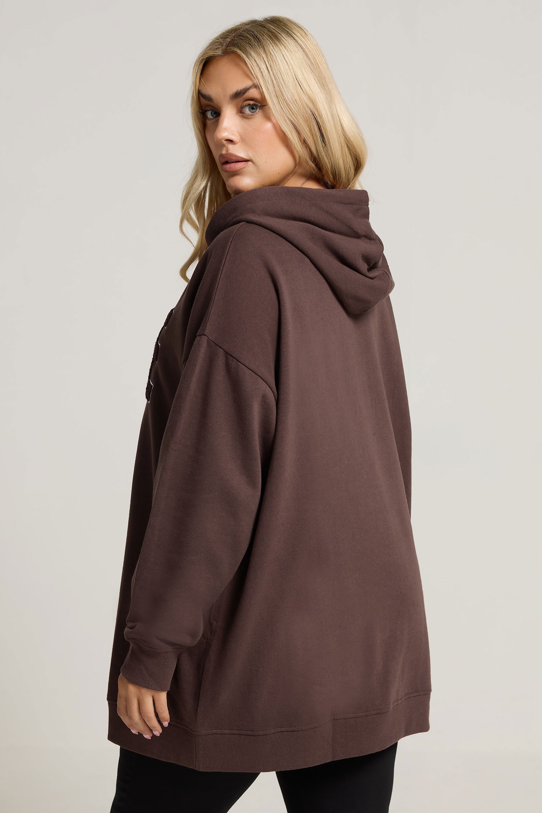 YOURS Plus Size Chocolate Brown 'Coffee Club' Slogan Hoodie | Yours Clothing 4
