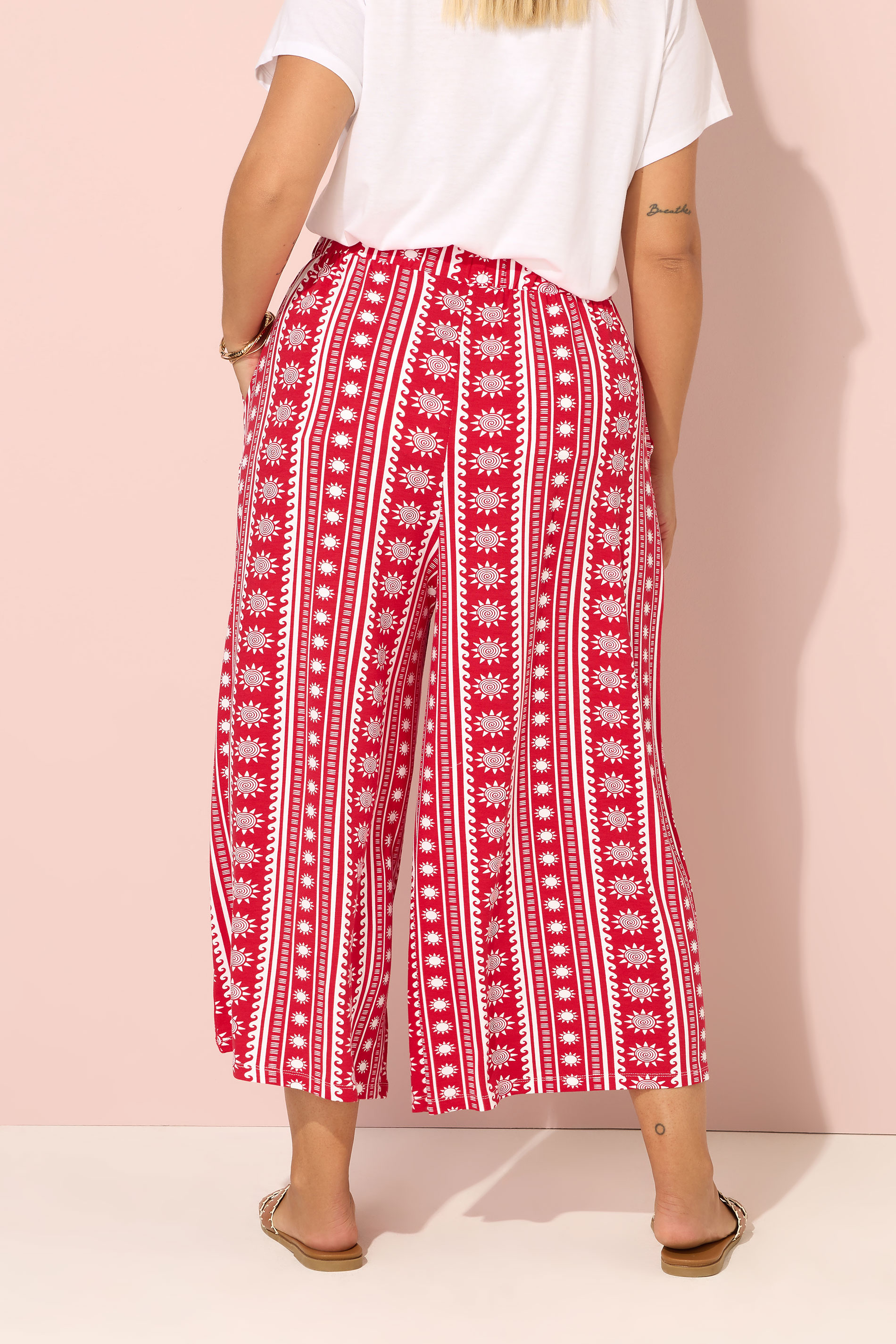YOURS Plus Size Red Aztec Print Midaxi Culottes | Yours Clothing 2
