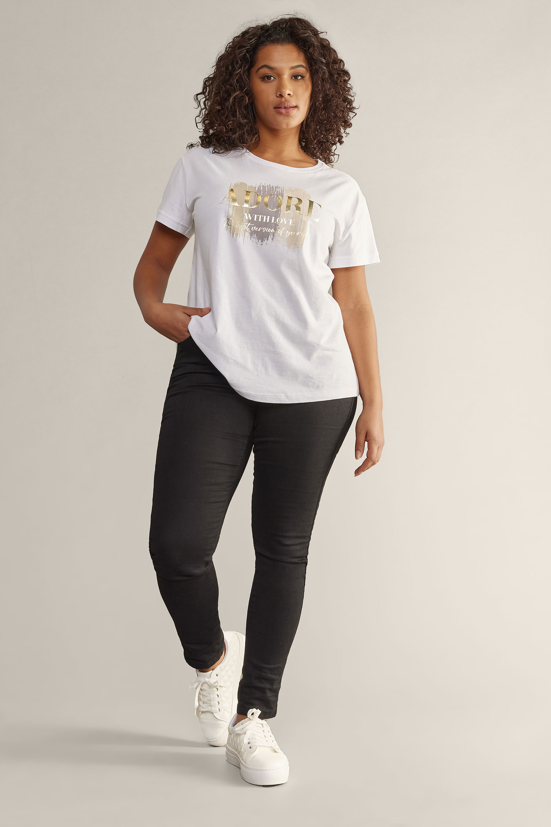 EVANS Plus Size White 'Adore' Print T-Shirt | Evans 3