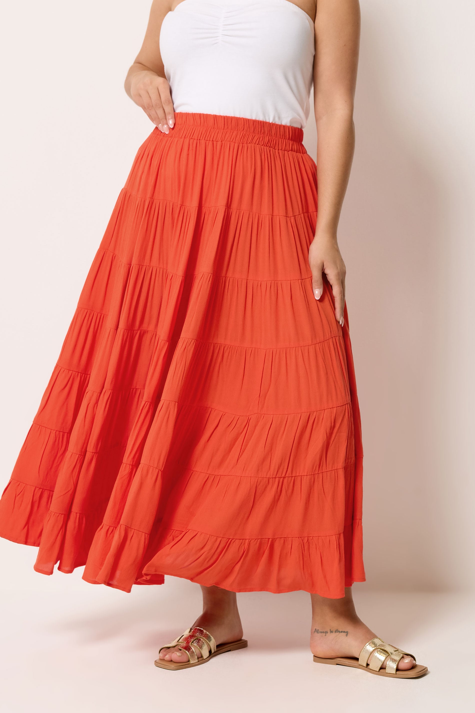 YOURS Plus Size Orange Tiered Maxi Skirt | Yours Clothing 3