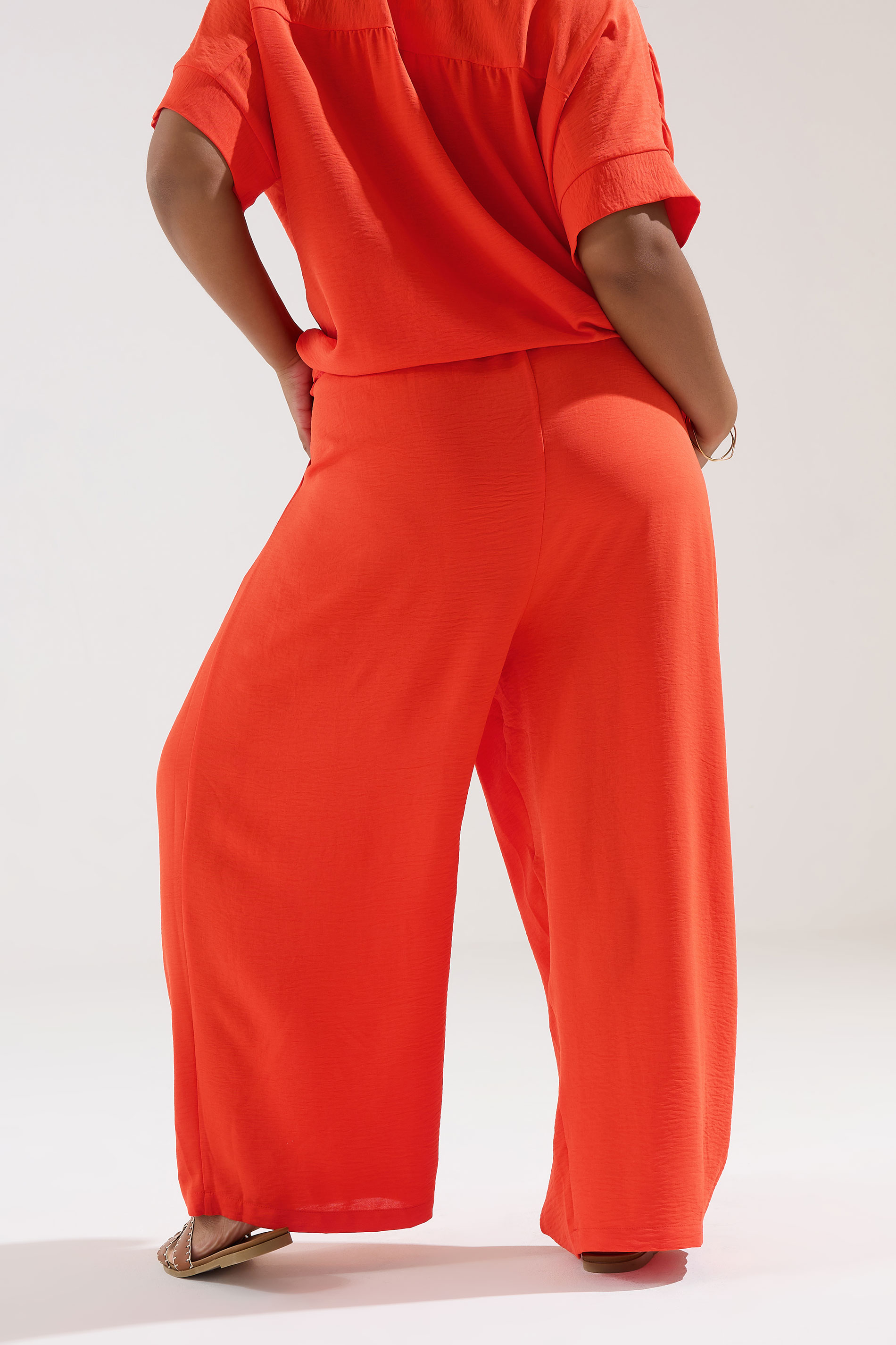 YOURS Plus Size Orange Tie Waist Wide Leg Trousers | Yours Clothing 2