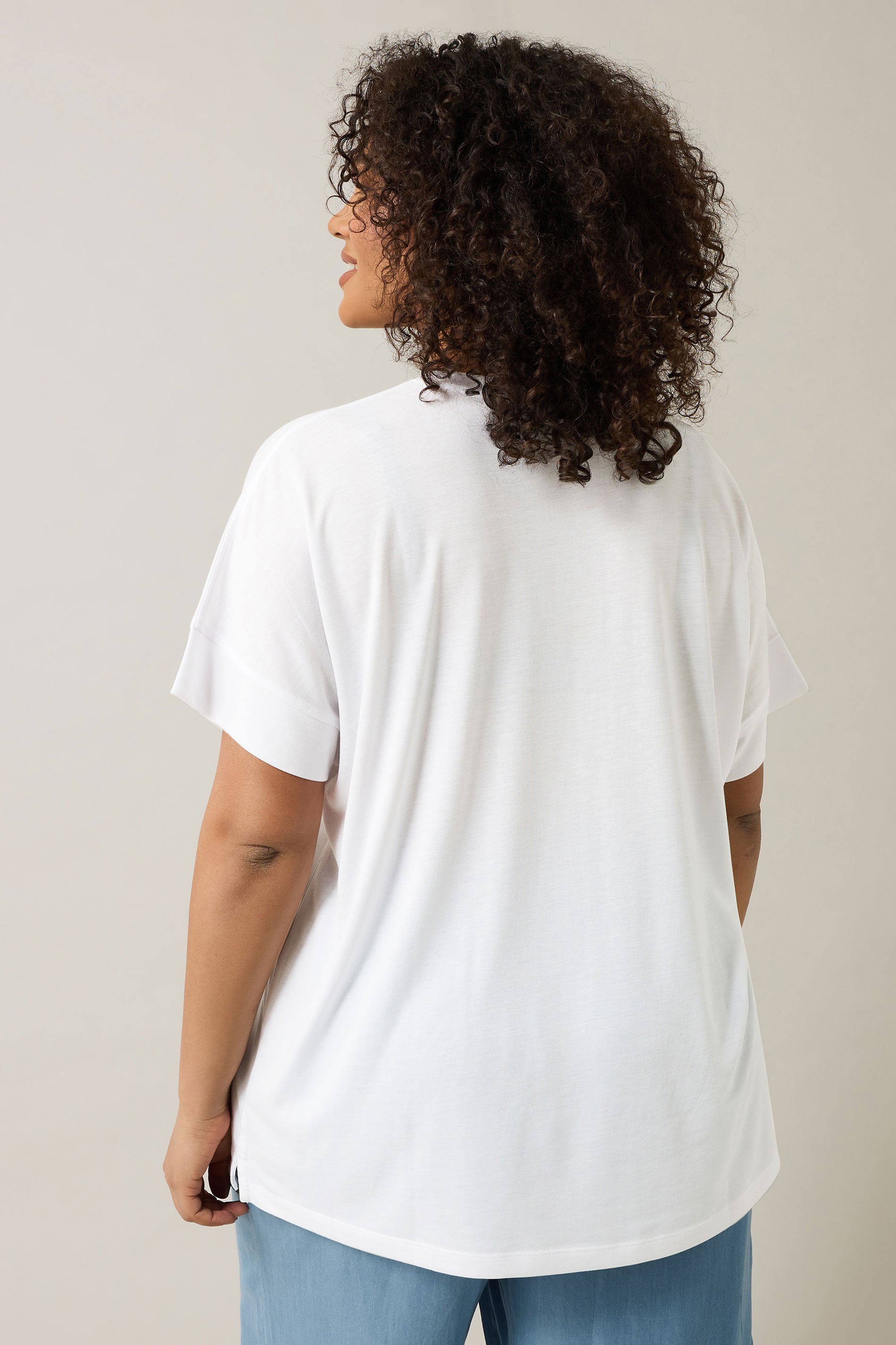 EVANS Plus Size White Metallic Floral Print Modal Rich T-Shirt | Evans 2