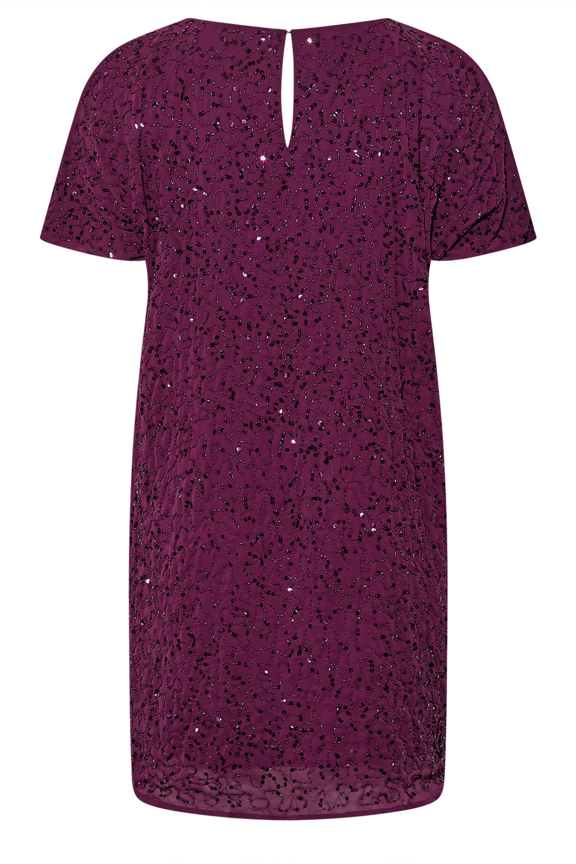 LUXE Plus Size Purple Sequin Hand Embellished Cape Dress | Yours Clothing 7