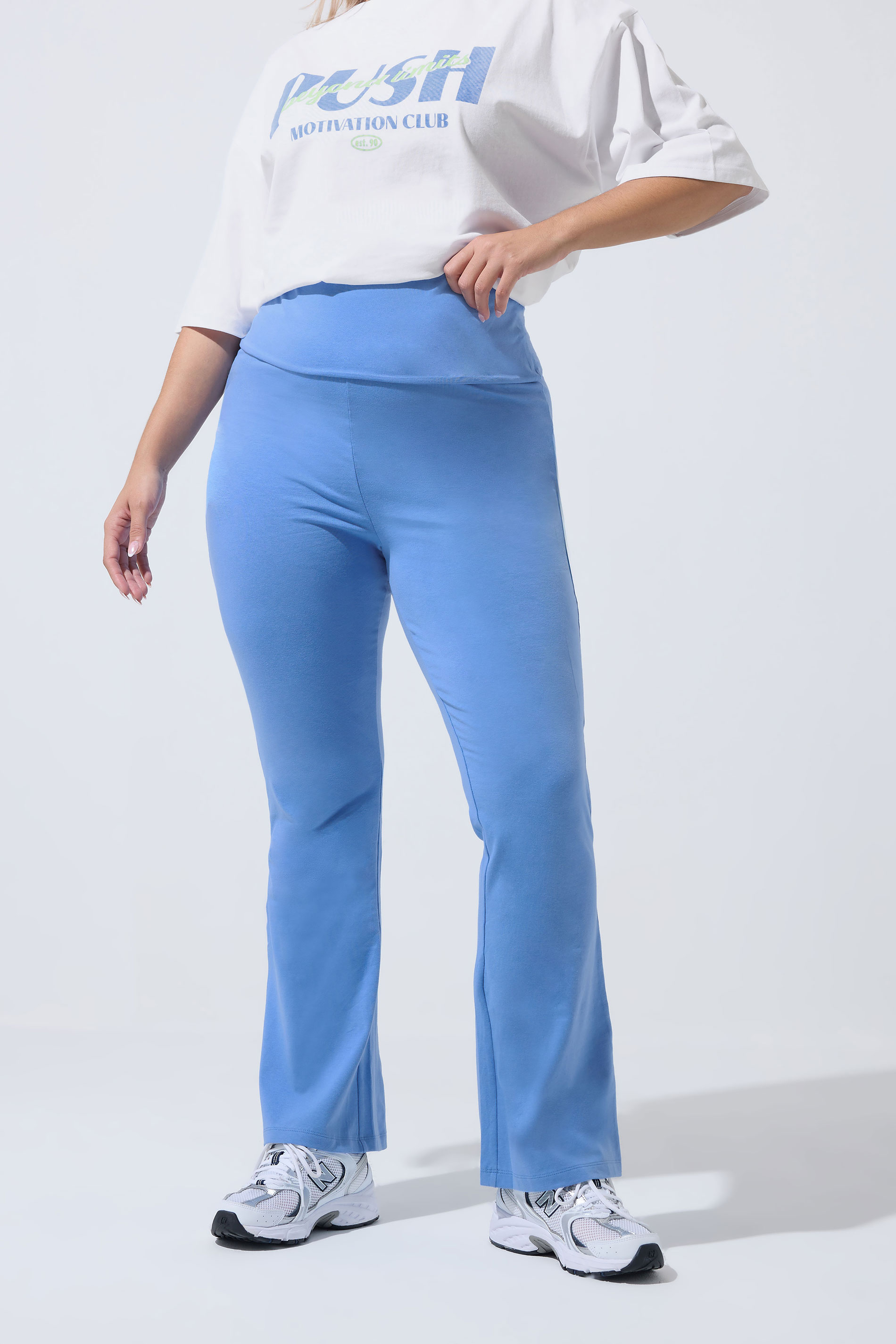LIMITED COLLECTION Plus Size Blue Fold Over Kick Flare Leggings | Yours Clothing 1