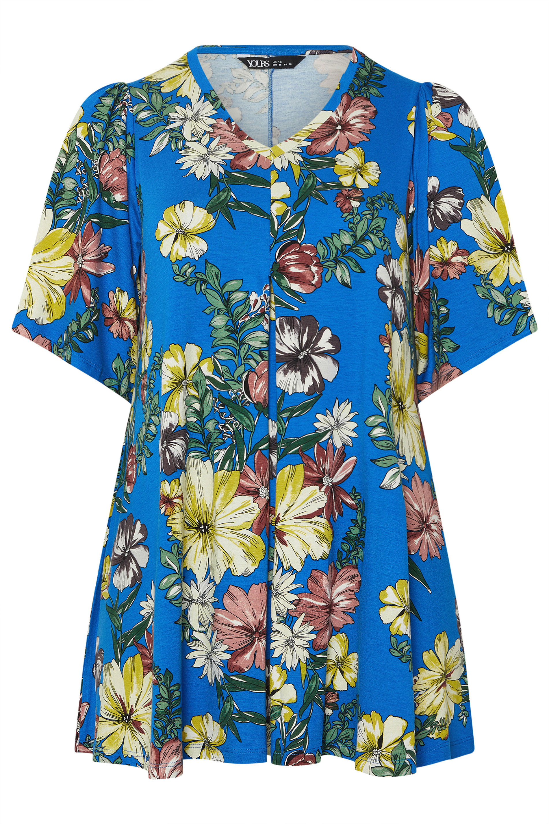 YOURS Plus Size Blue Floral Print Pleat Front Top 5