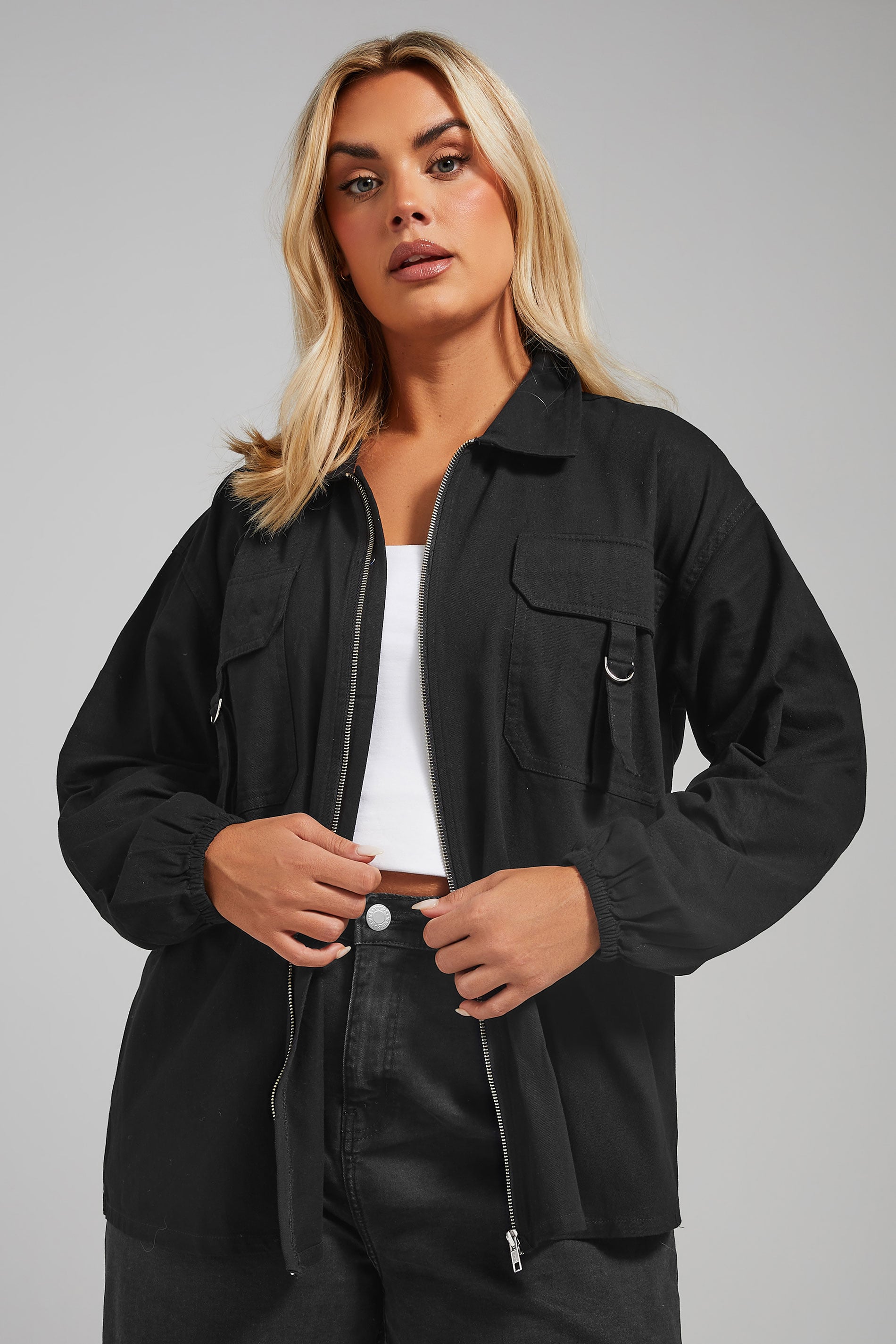 LIMITED COLLECTION Plus Size Black Utility Bomber Jacket | Yours Clothing 3