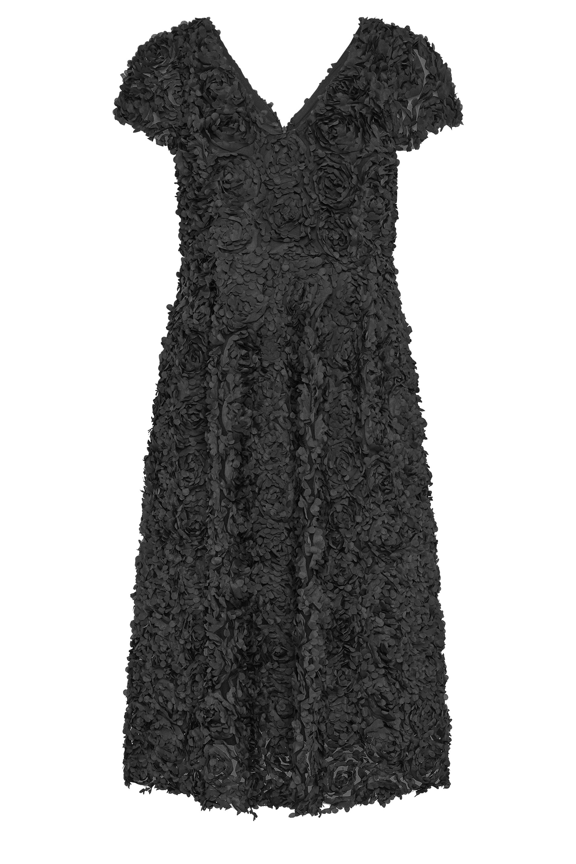 YOURS LONDON Plus Size Black 3D Floral Skater Dress | Yours Clothing 5