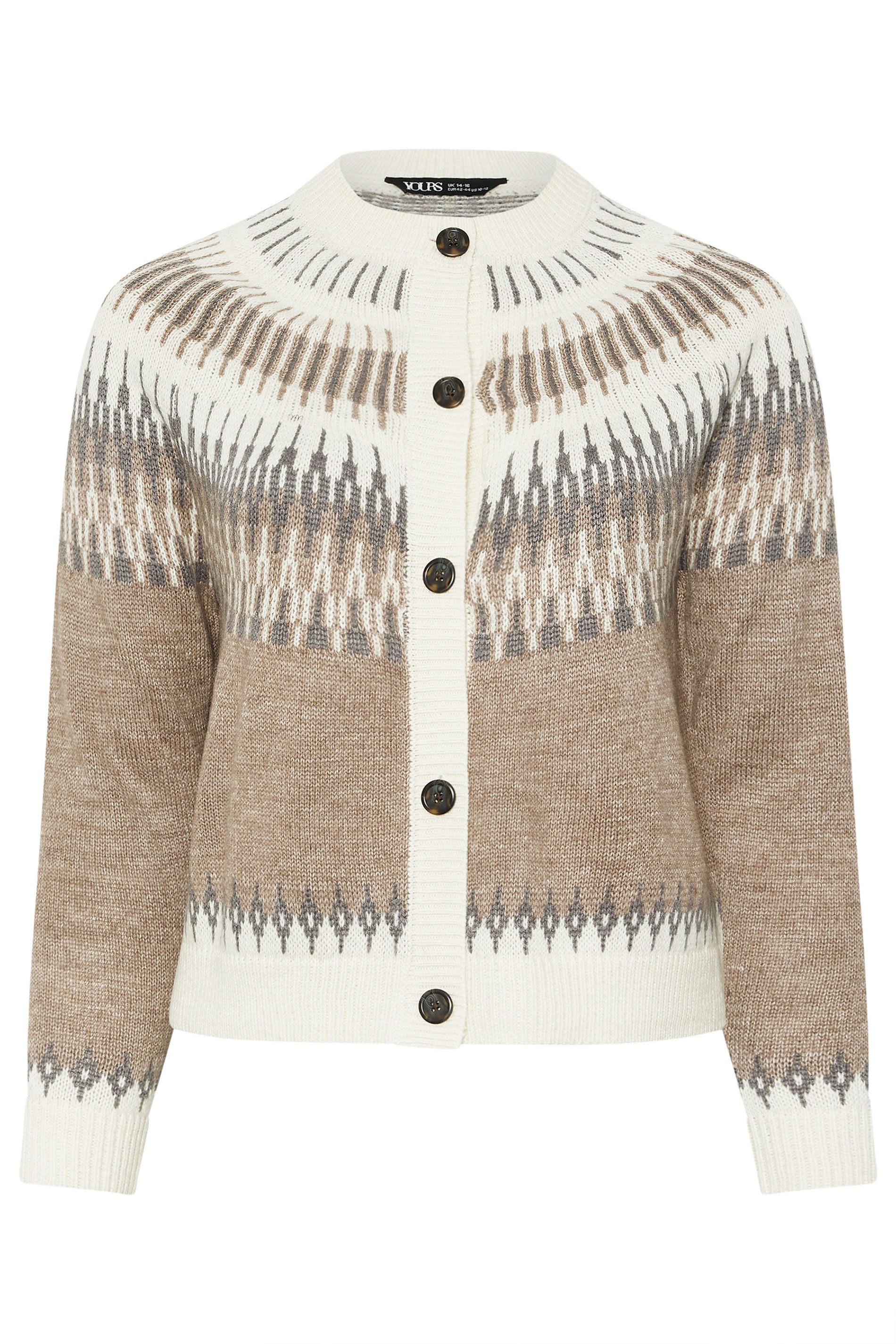 YOURS Plus Size Natural Brown Fairisle Knitted Cardigan | Yours Clothing 6